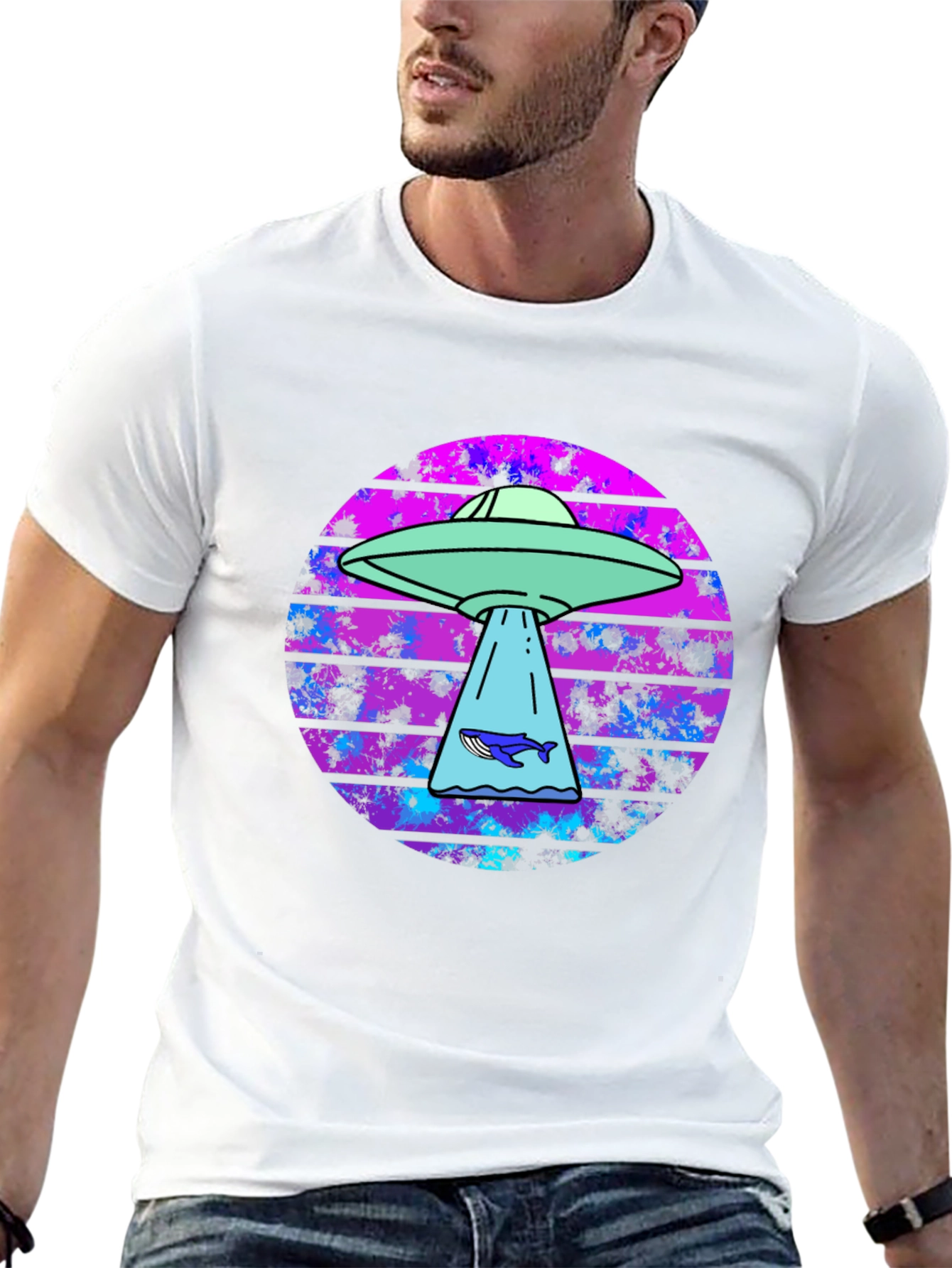 Retro Alien Abduction Whale Graphic Tee