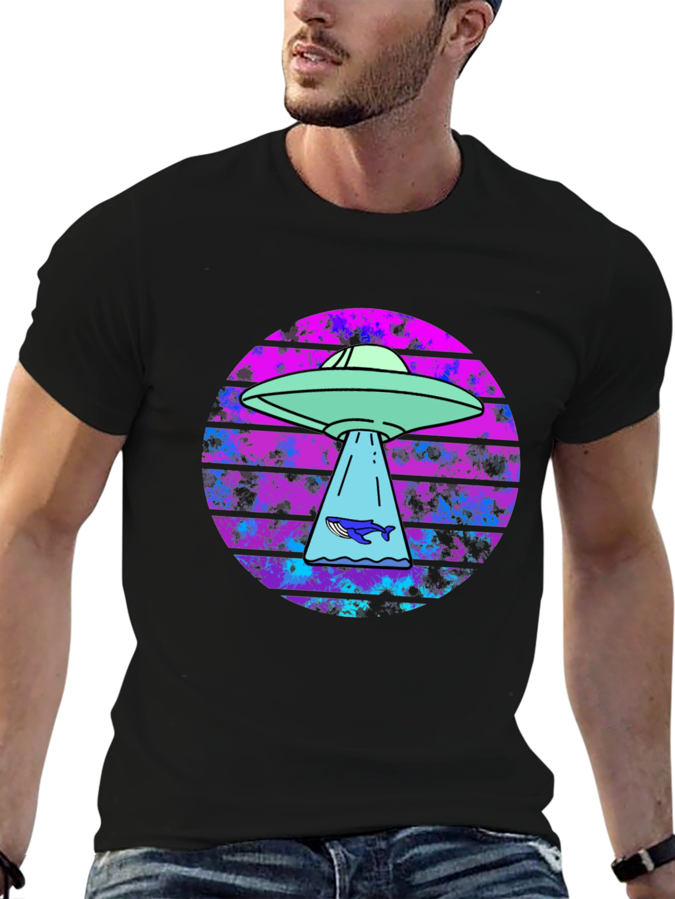 Retro Alien Abduction Whale Graphic Tee