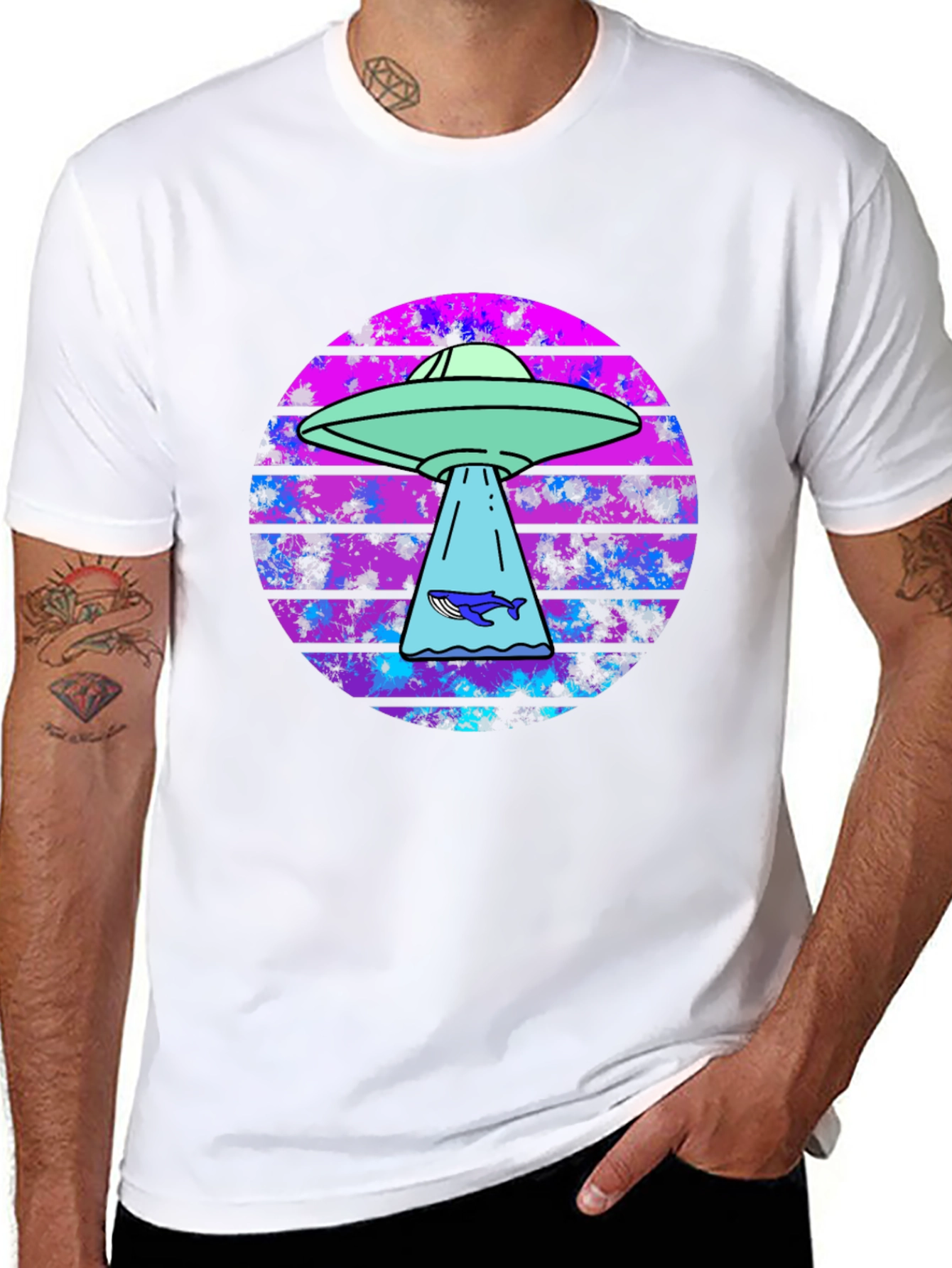 Retro Alien Abduction Whale Graphic Tee