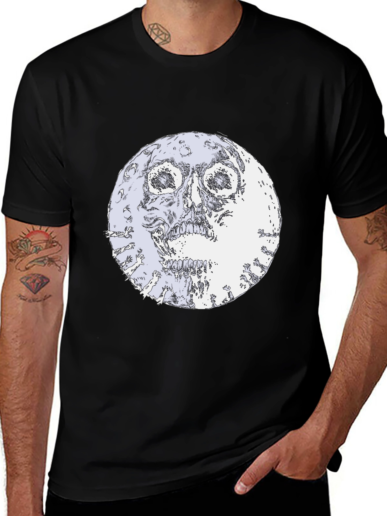 Skull Moon Graphic Black T-Shirt