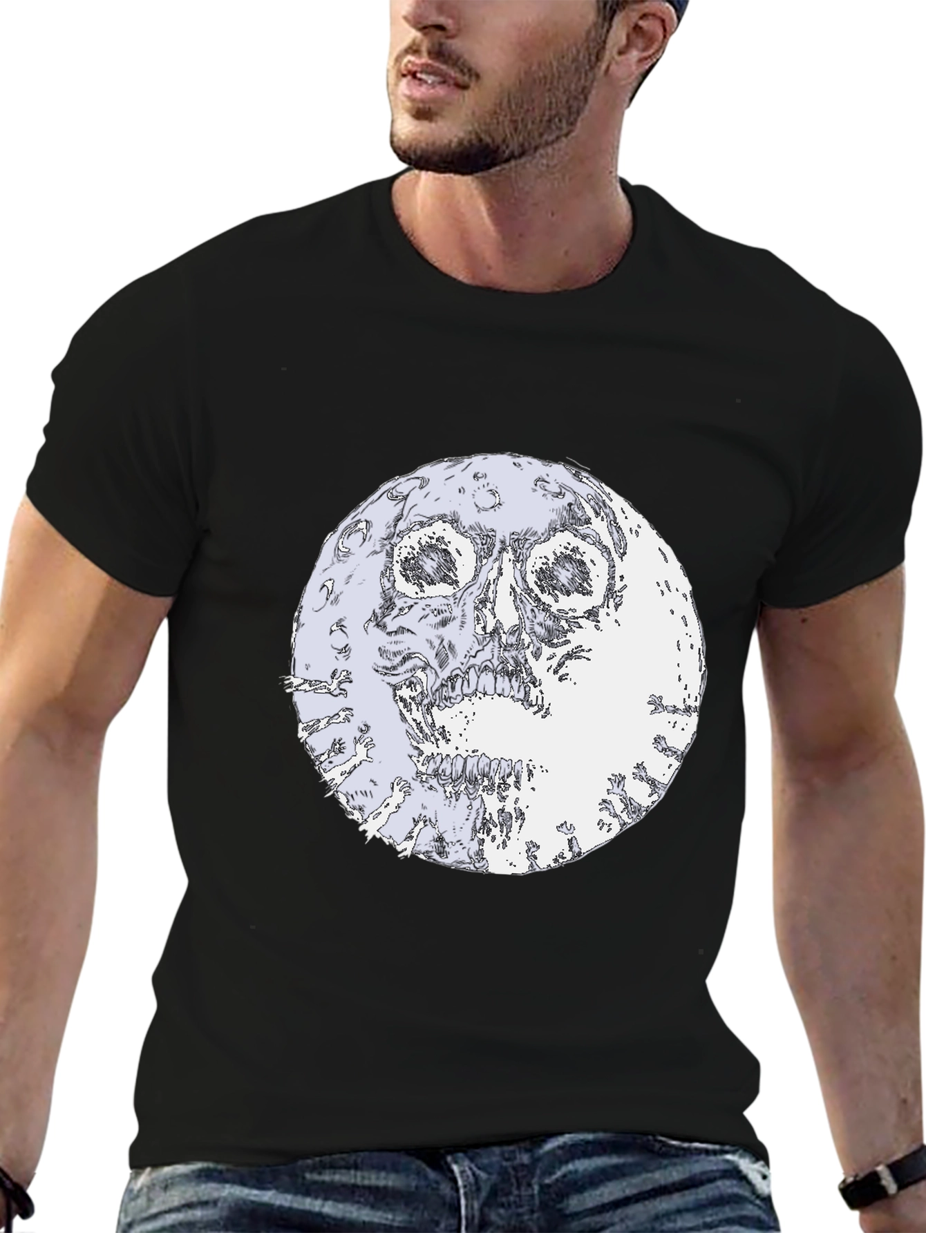 Skull Moon Graphic Black T-Shirt