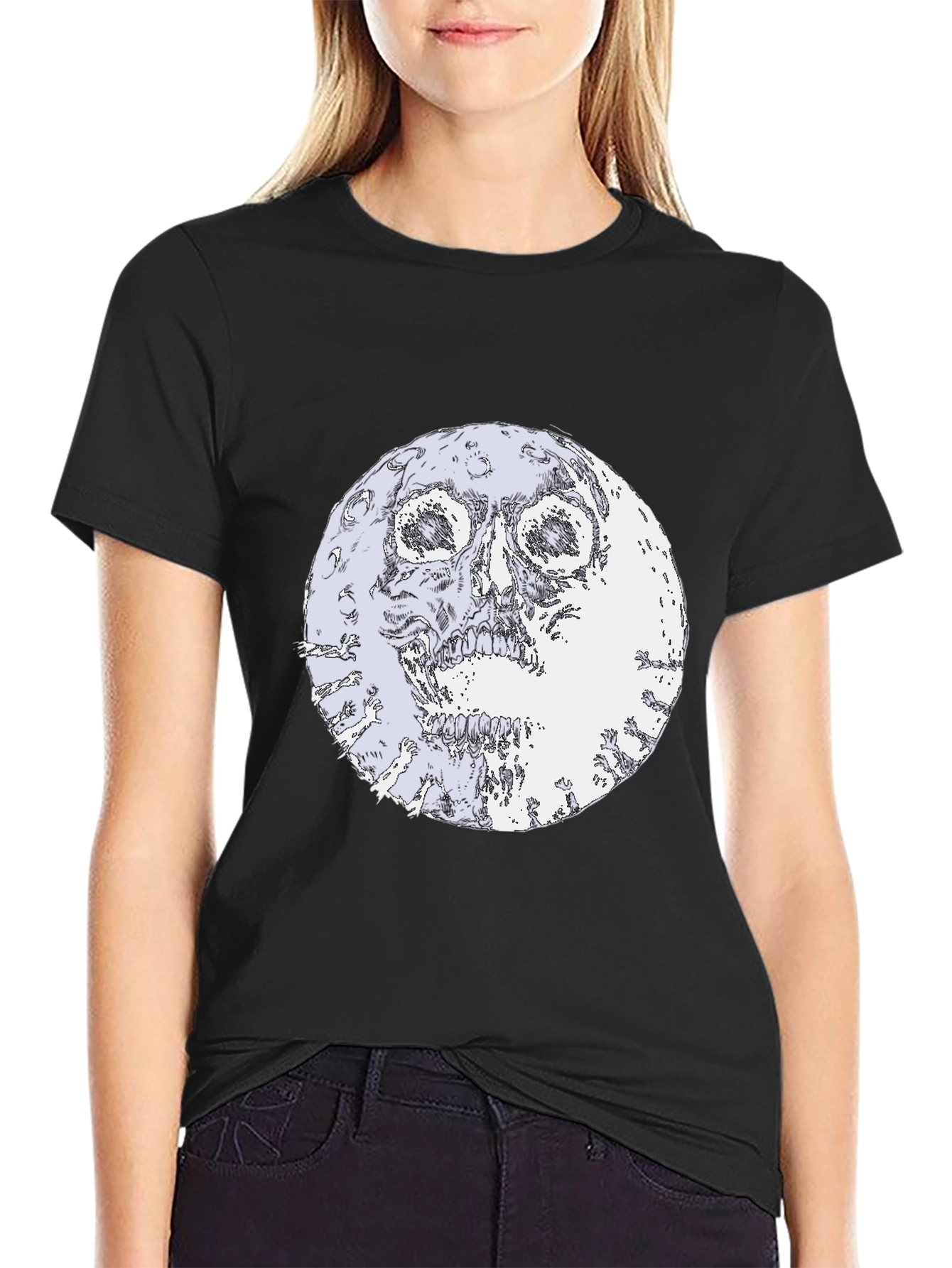 Skull Moon Graphic Black T-Shirt