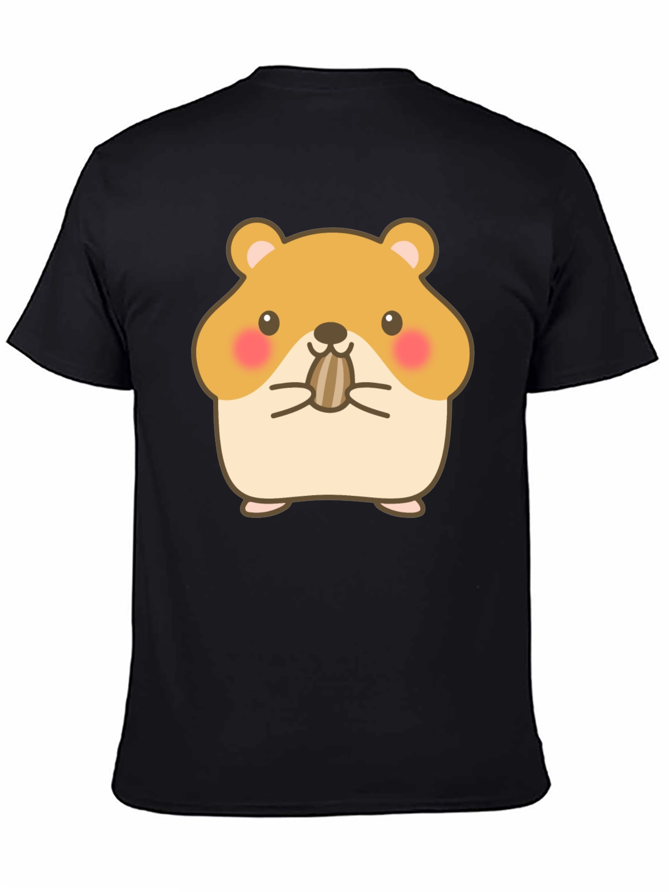 Cute Hamster Graphic Tee - Black Cotton T-Shirt