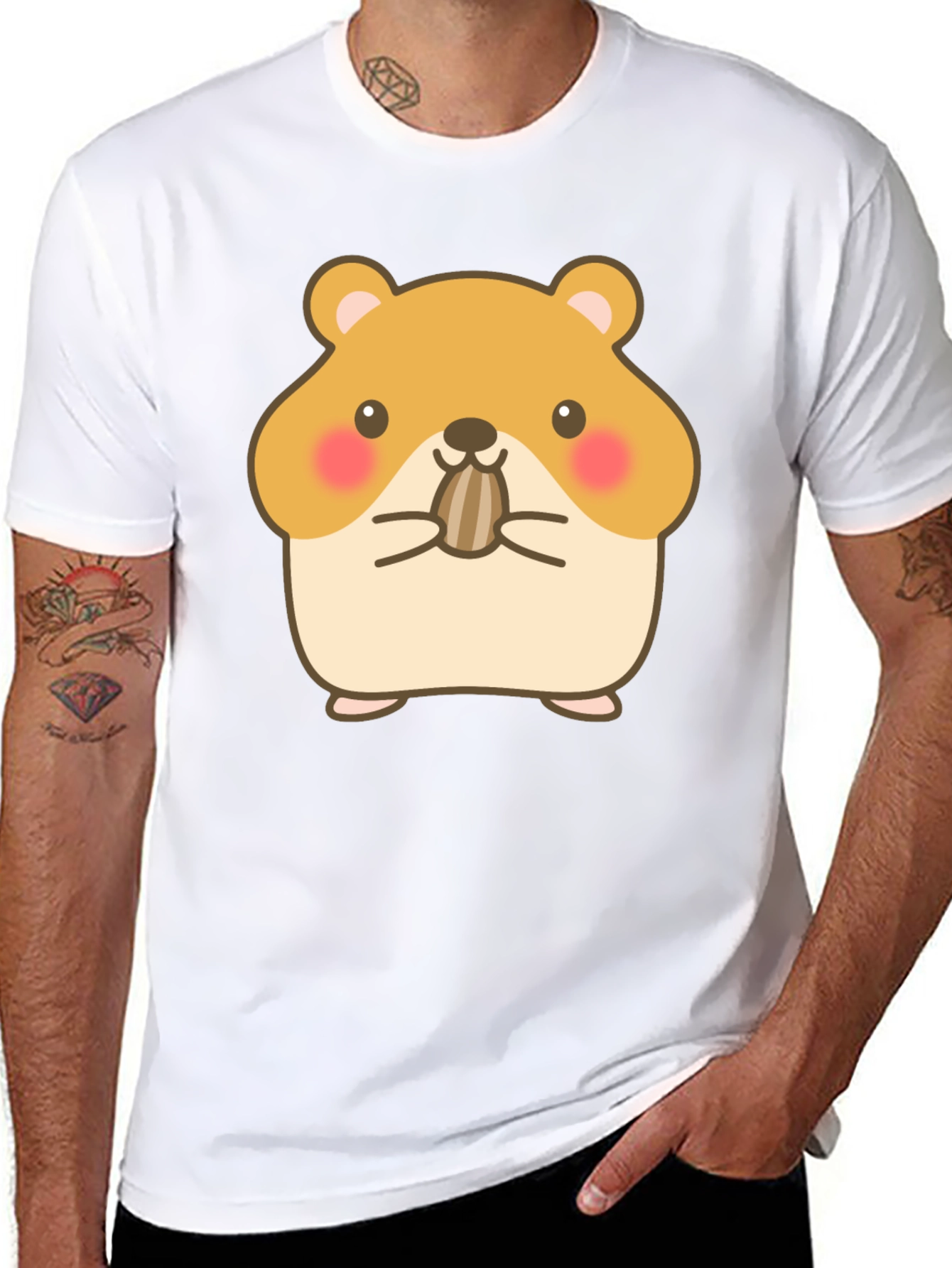 Cute Hamster Graphic Tee - Black Cotton T-Shirt