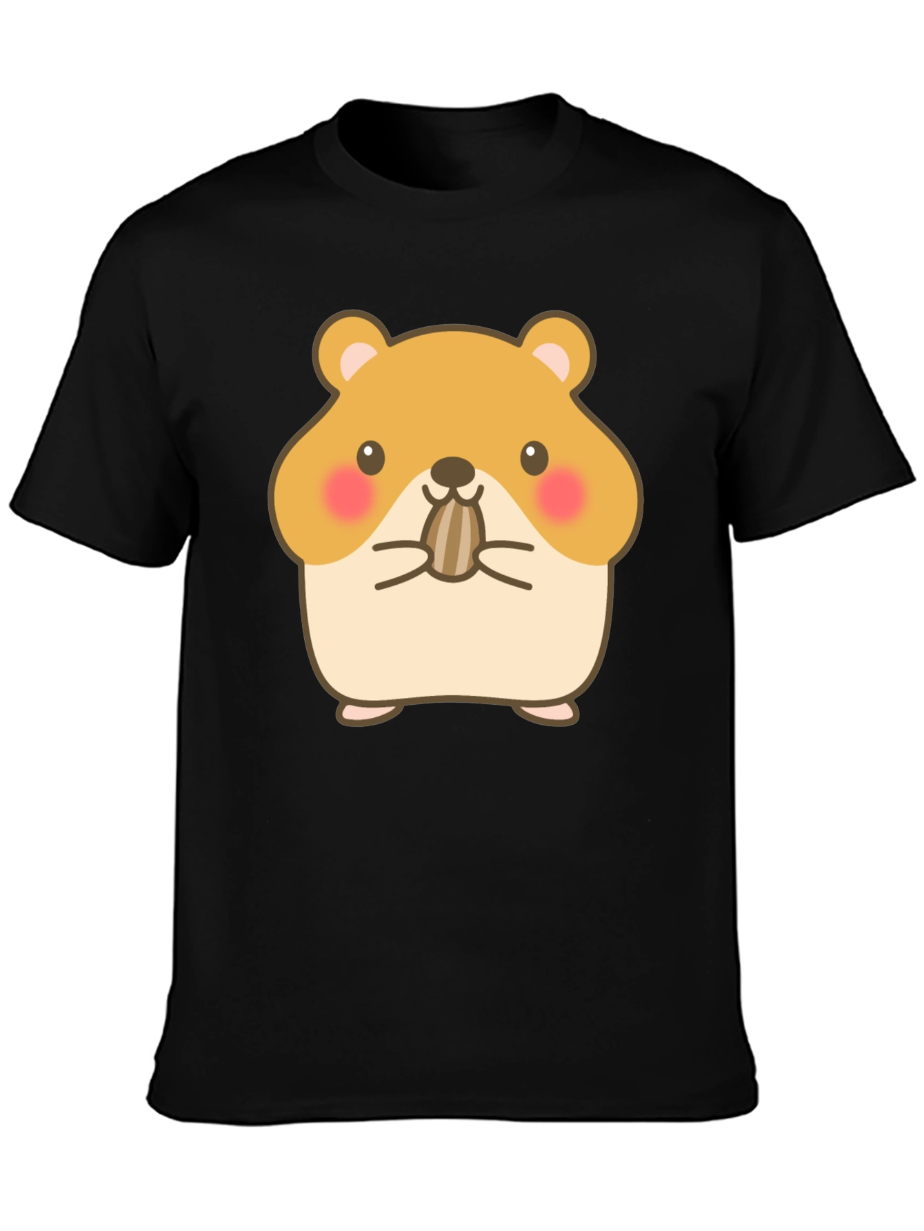 Cute Hamster Graphic Tee - Black Cotton T-Shirt