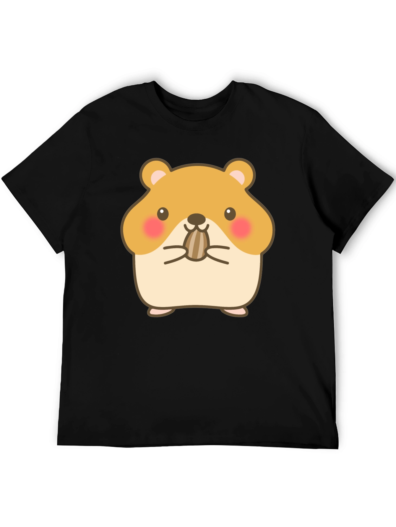 Cute Hamster Graphic Tee - Black Cotton T-Shirt
