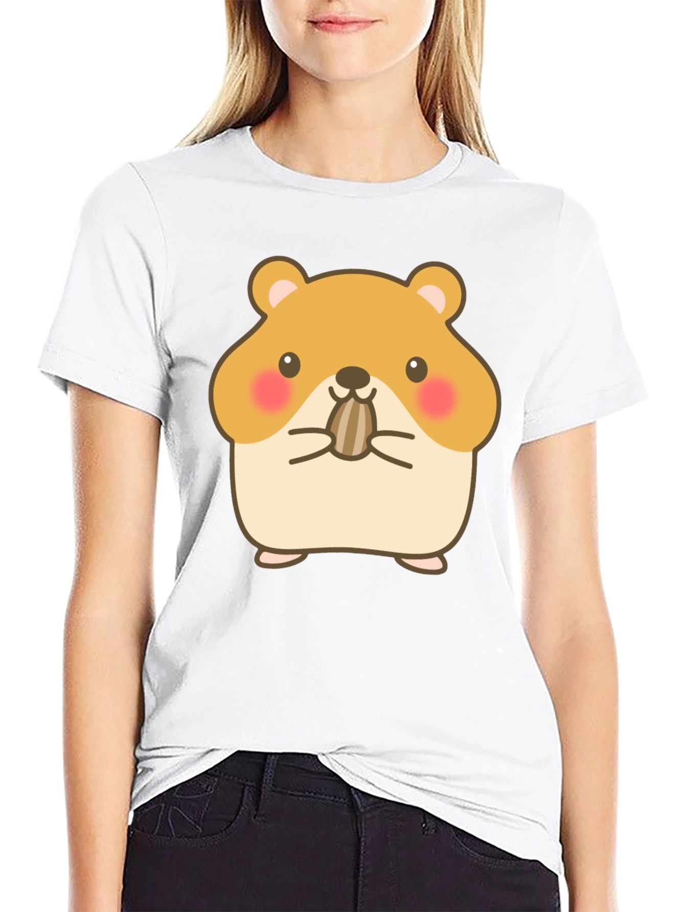Cute Hamster Graphic Tee - Black Cotton T-Shirt