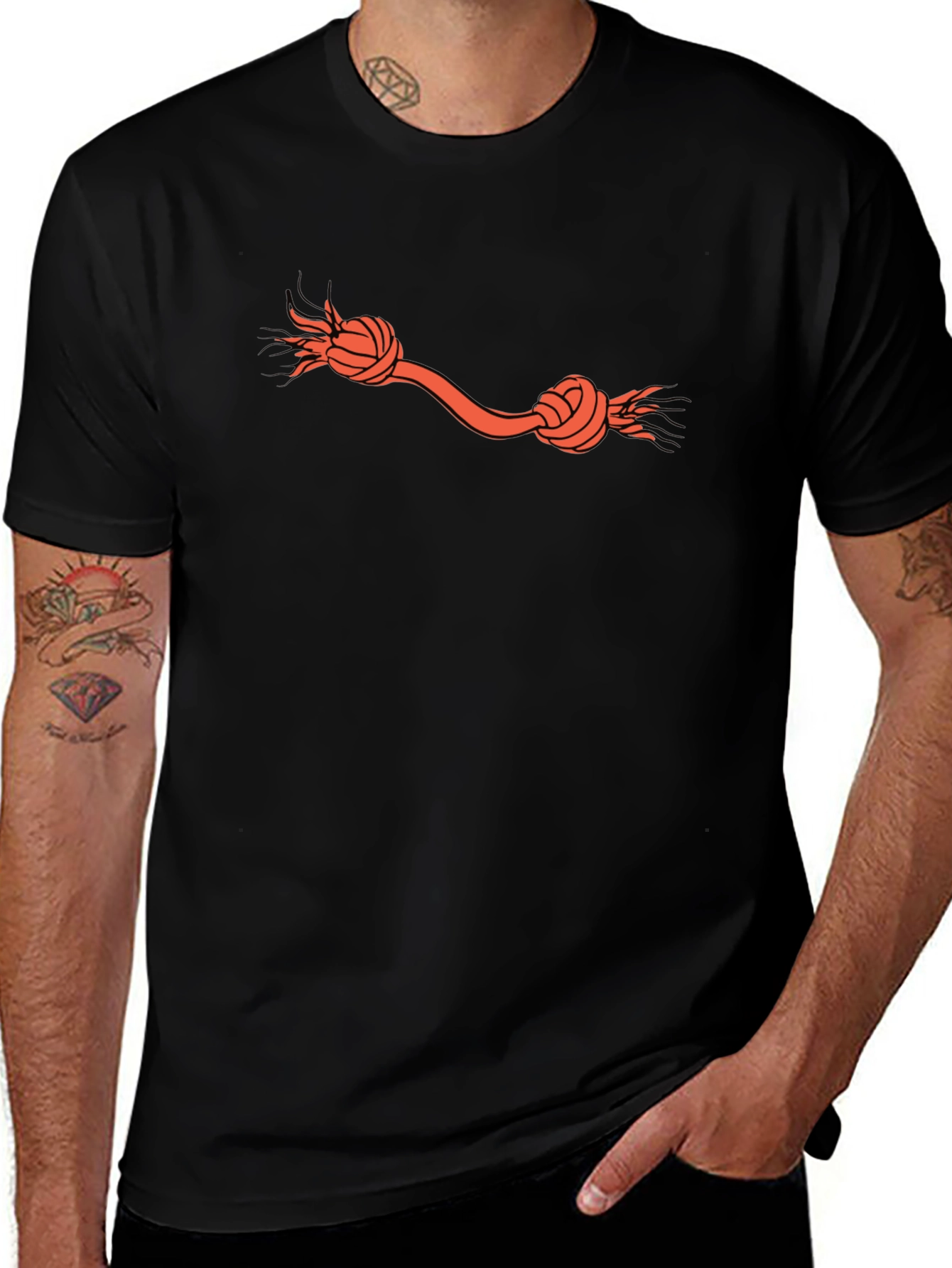 Knotted Rope Design Black T-Shirt