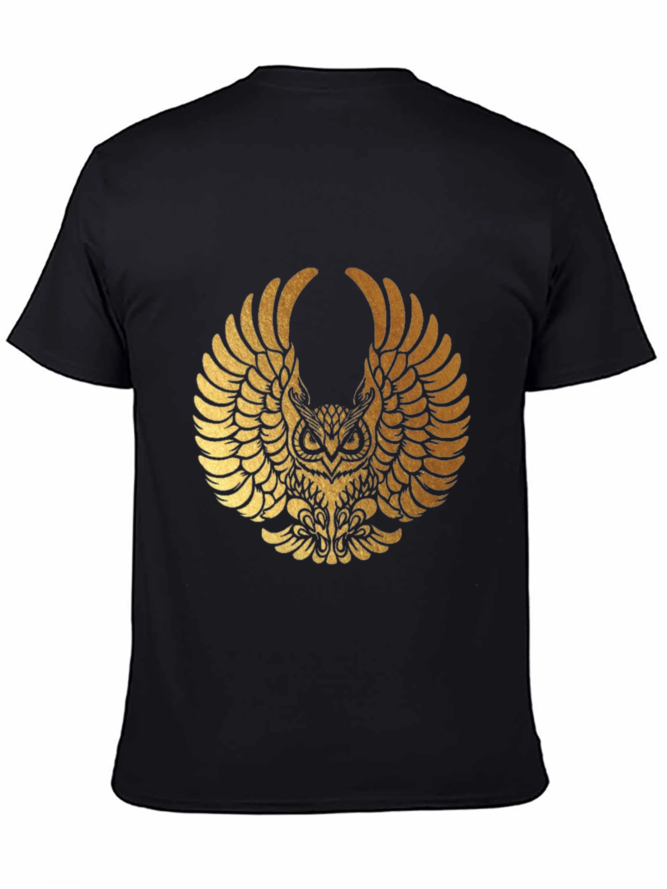 Mens Black T-shirt with Gold Owl Graphic