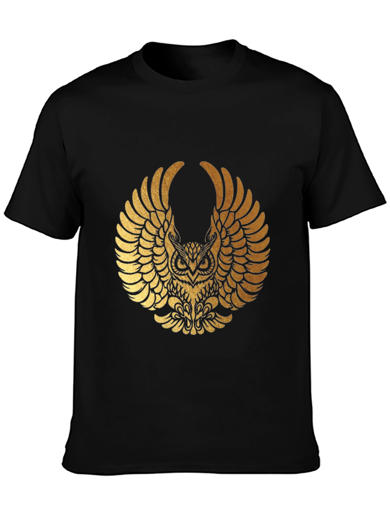 Mens Black T-shirt with Gold Owl Graphic