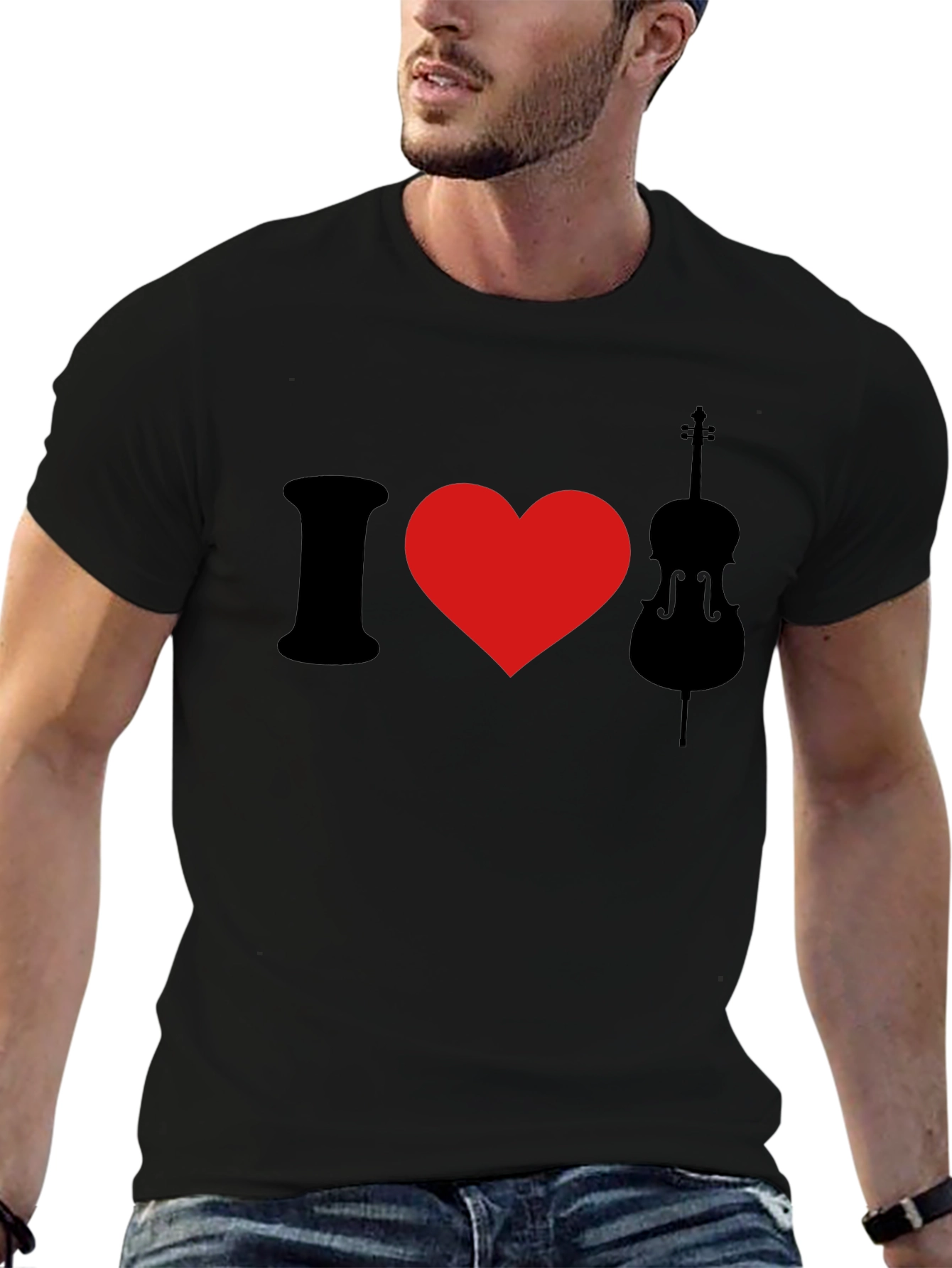 I Love Cello Black Graphic T-Shirt
