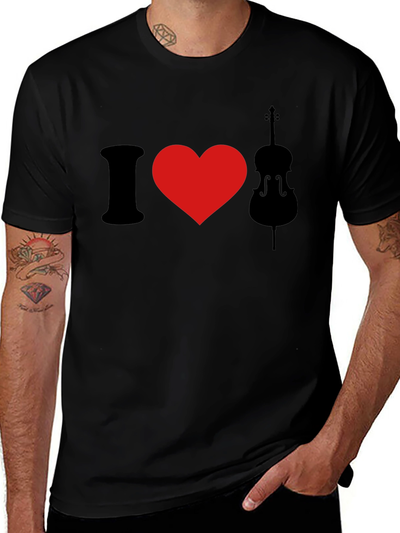 I Love Cello Black Graphic T-Shirt
