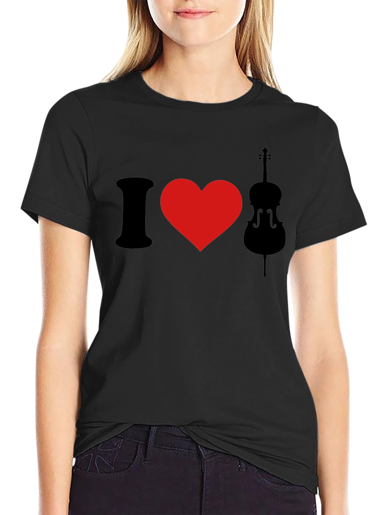 I Love Cello Black Graphic T-Shirt