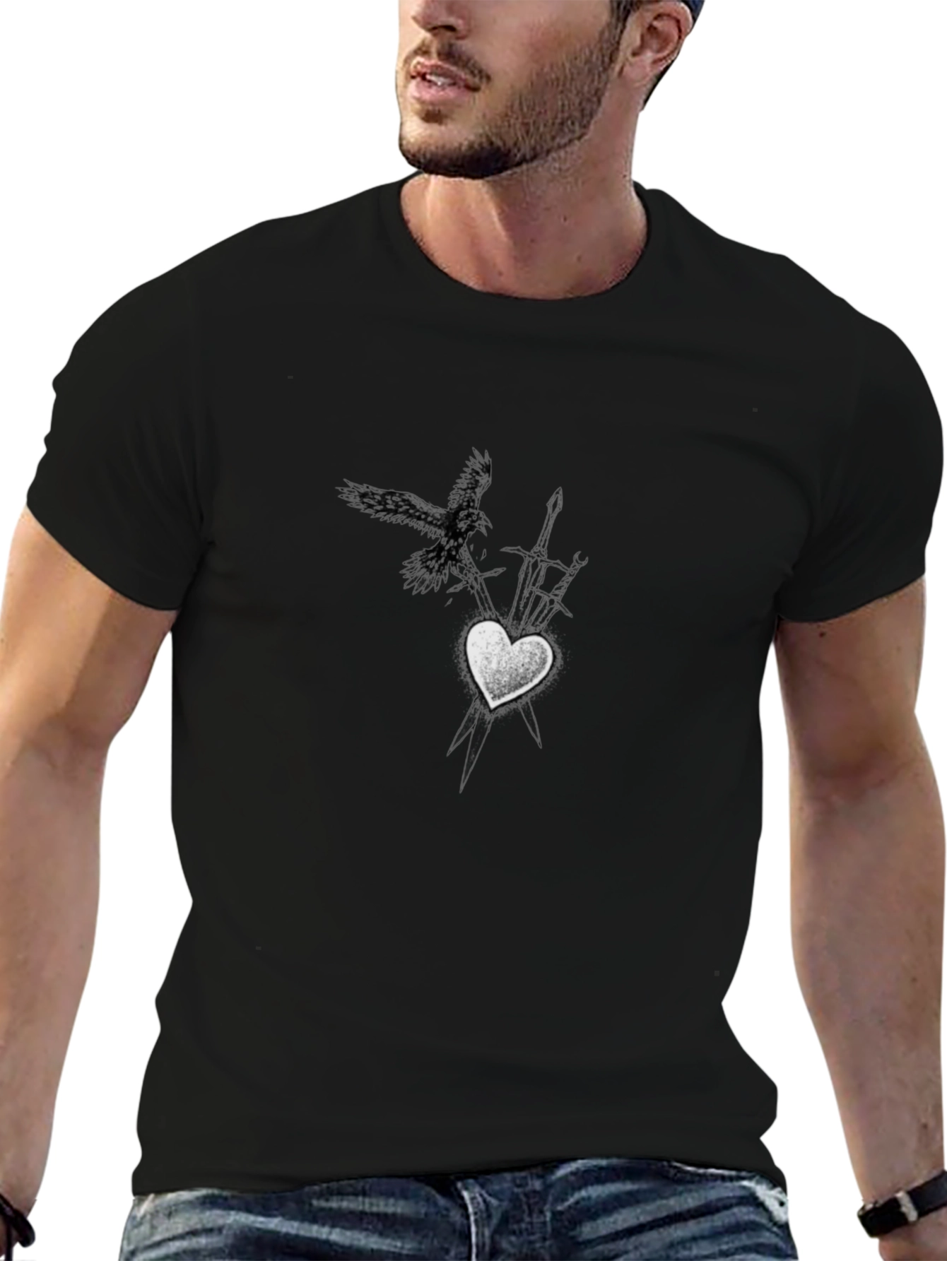 Graphic Print Black Crew Neck T-Shirt