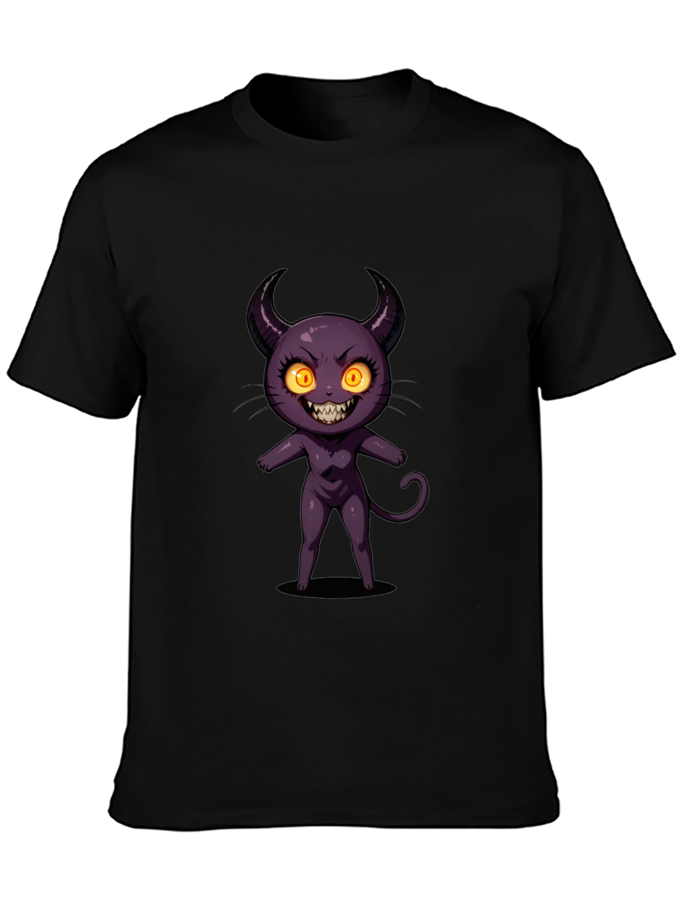 Cartoon Devil Graphic Tee - Black Cotton T-Shirt