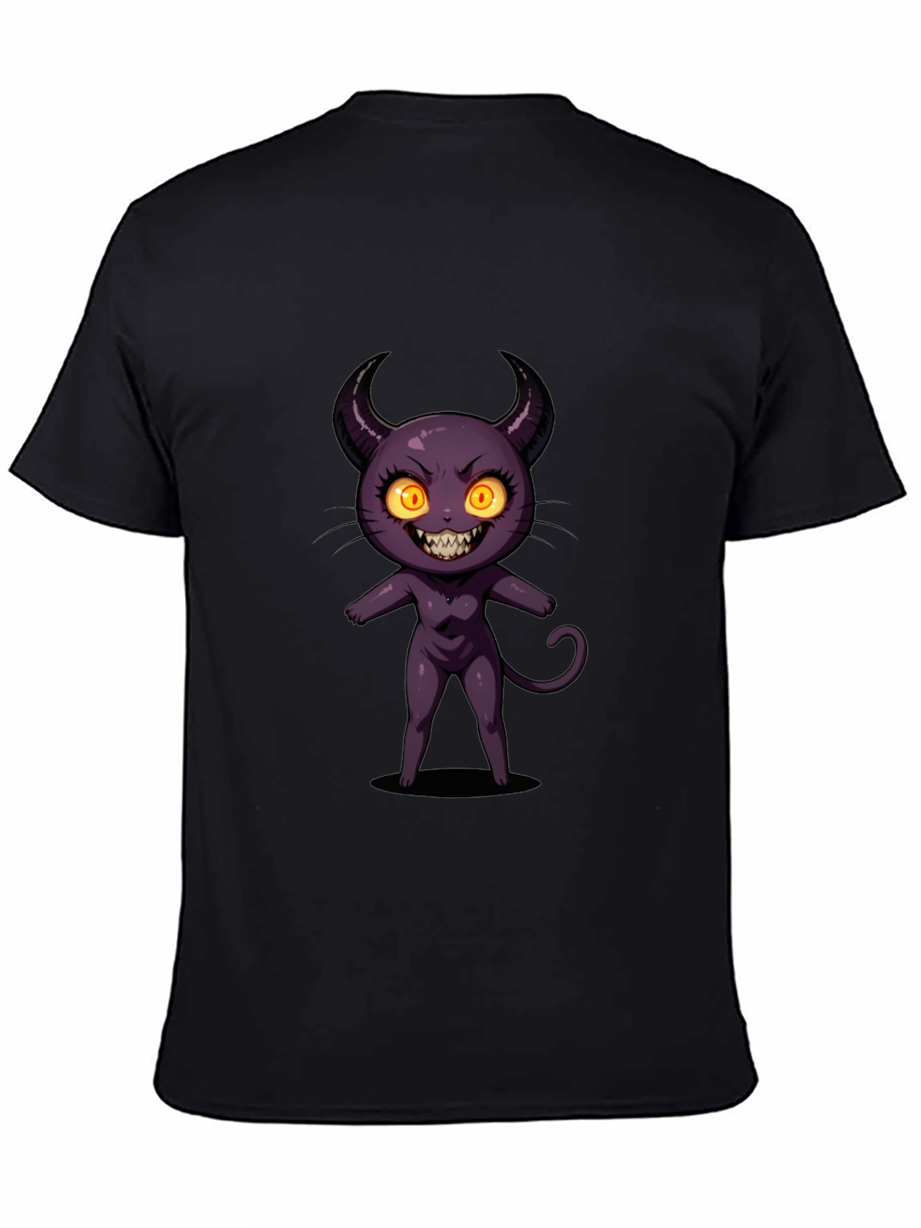 Cartoon Devil Graphic Tee - Black Cotton T-Shirt