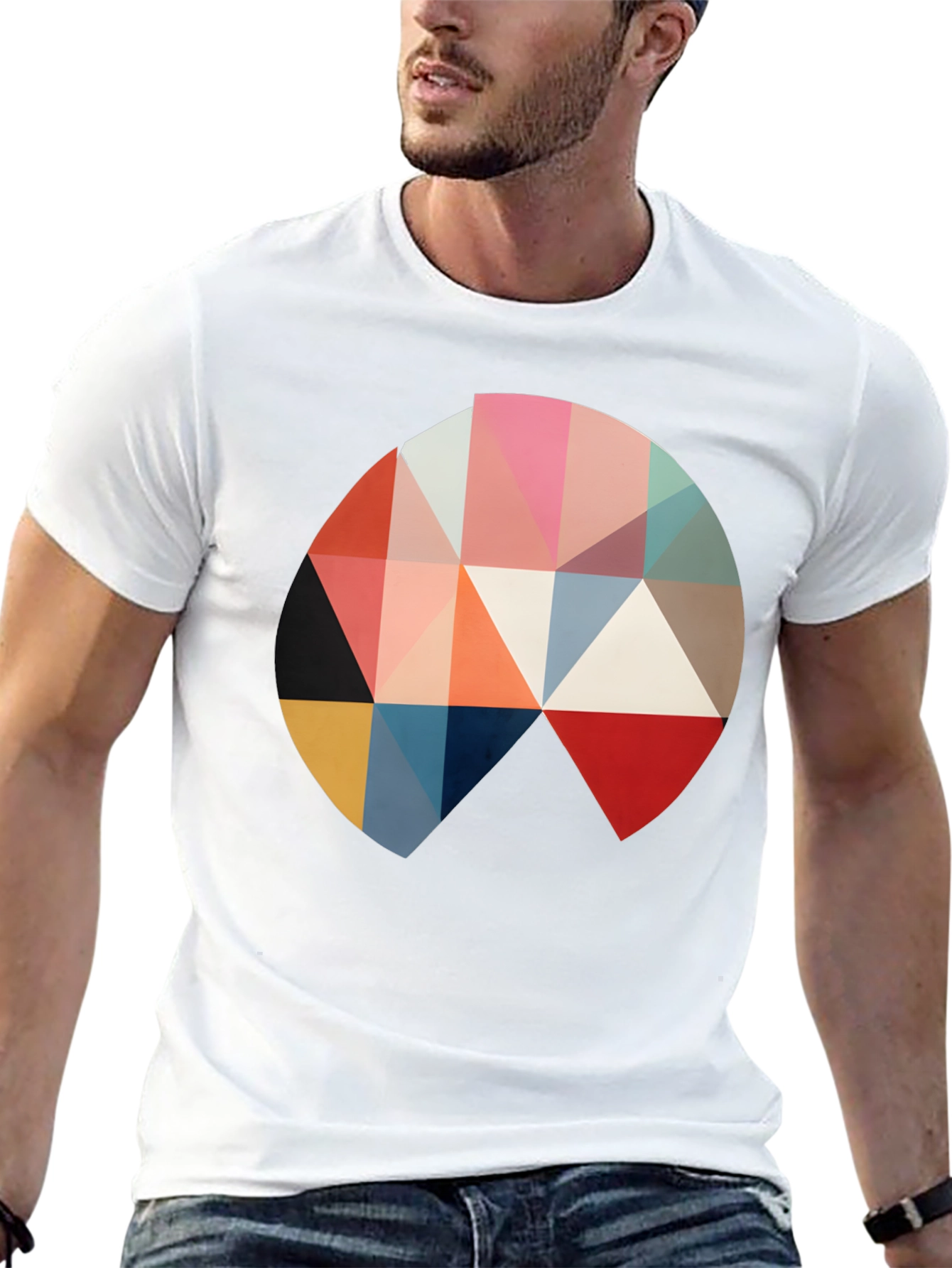 Geometric Triangle Circle Graphic Black T-Shirt