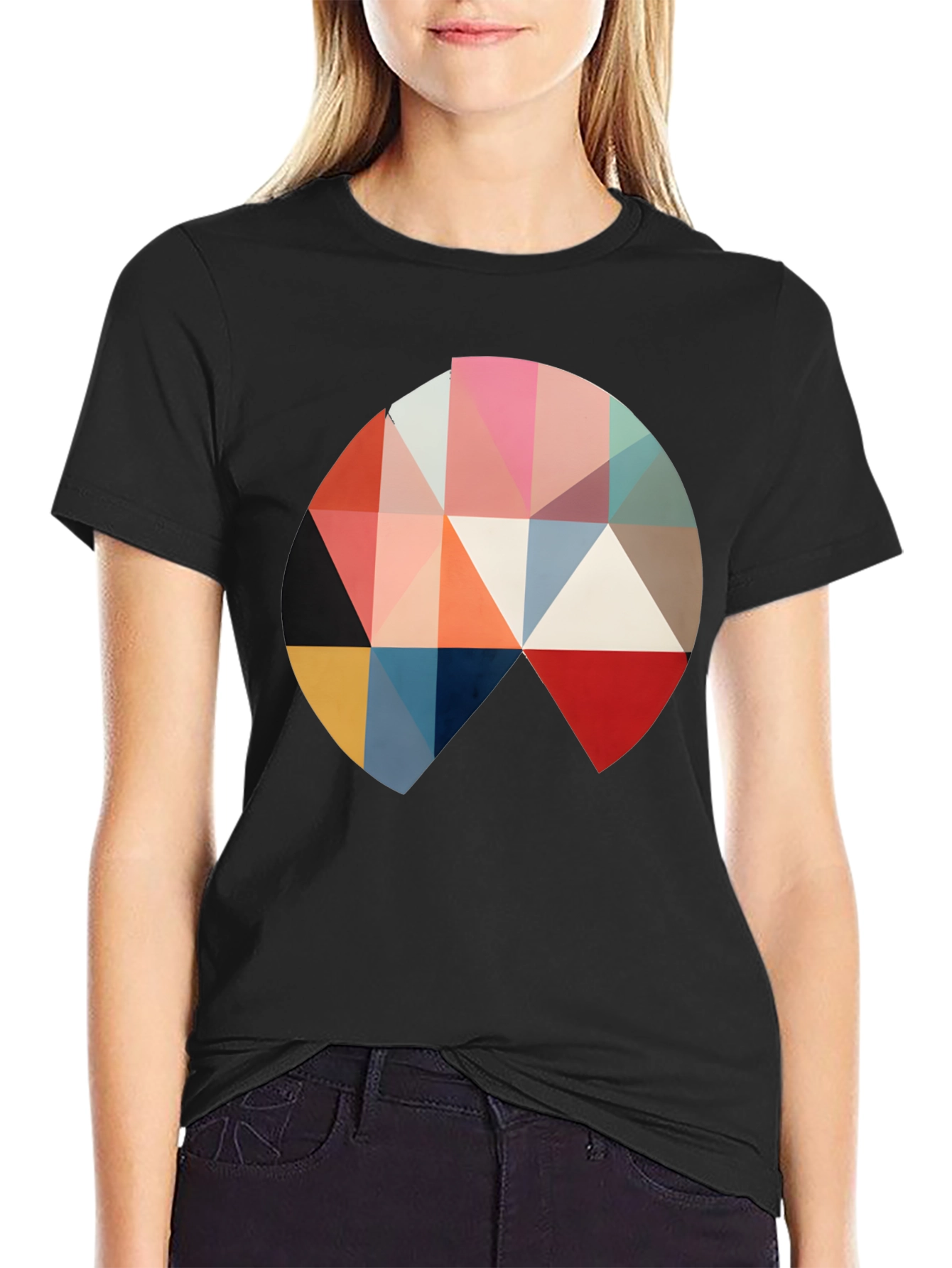 Geometric Triangle Circle Graphic Black T-Shirt