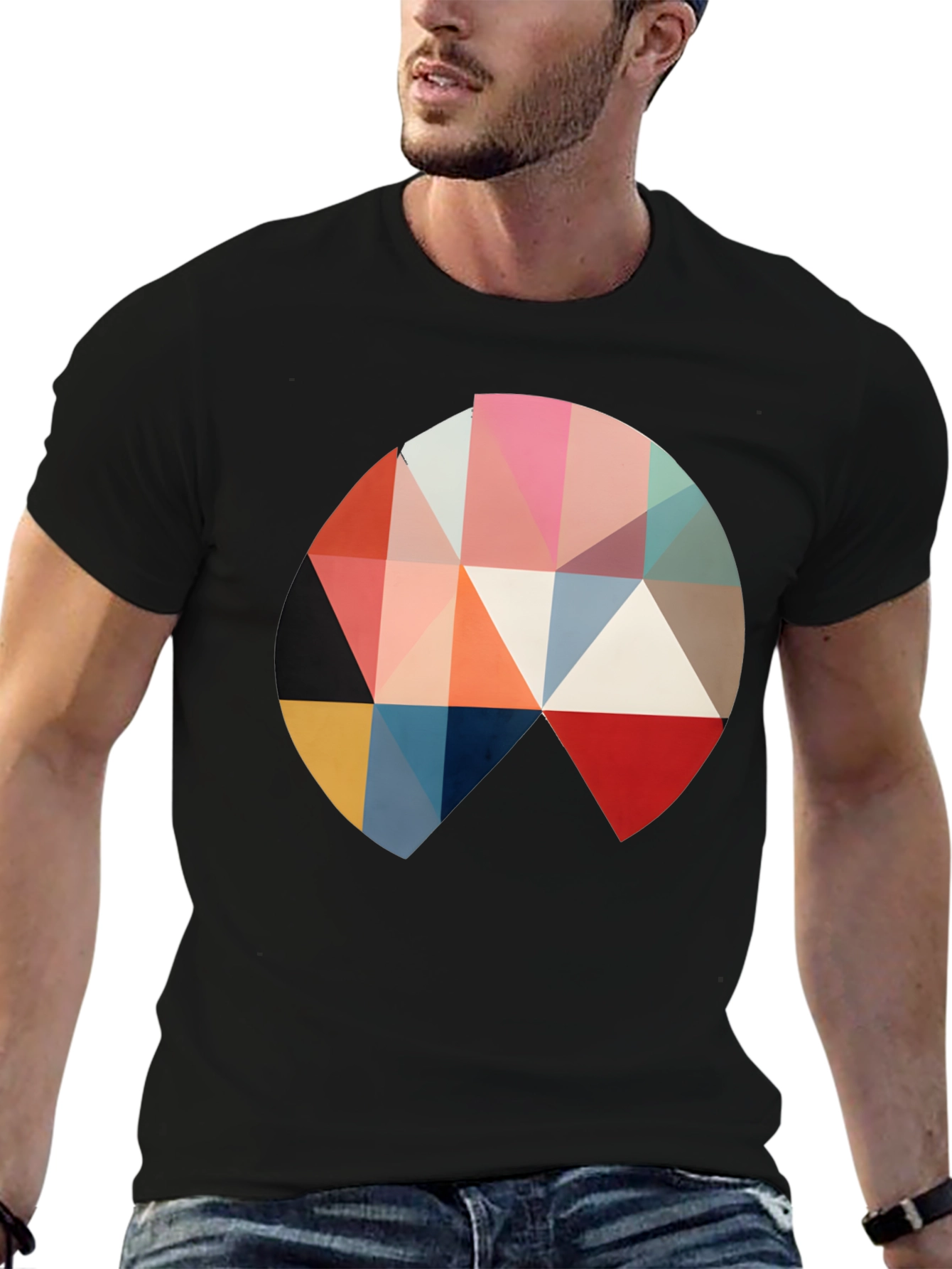 Geometric Triangle Circle Graphic Black T-Shirt