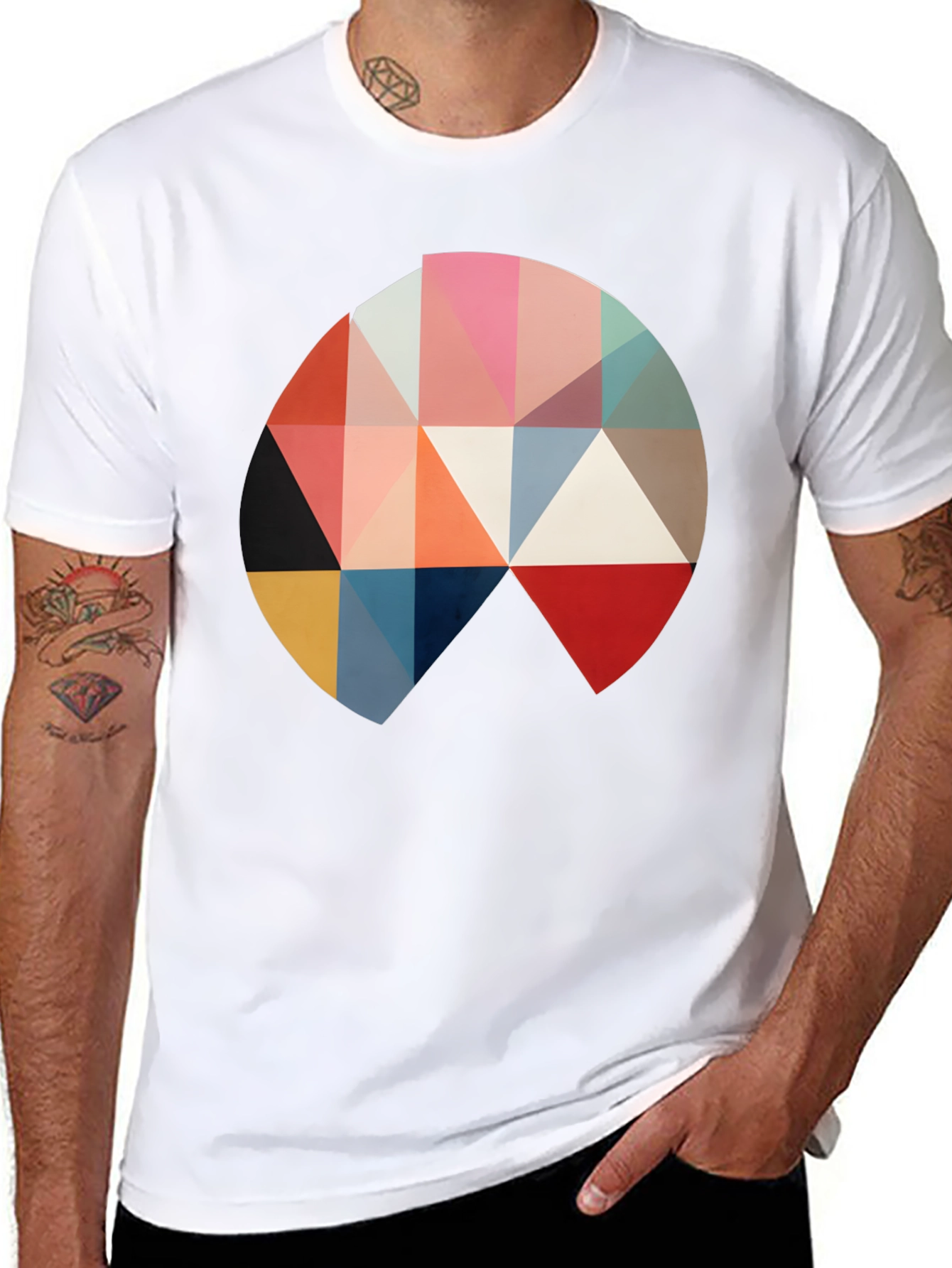 Geometric Triangle Circle Graphic Black T-Shirt