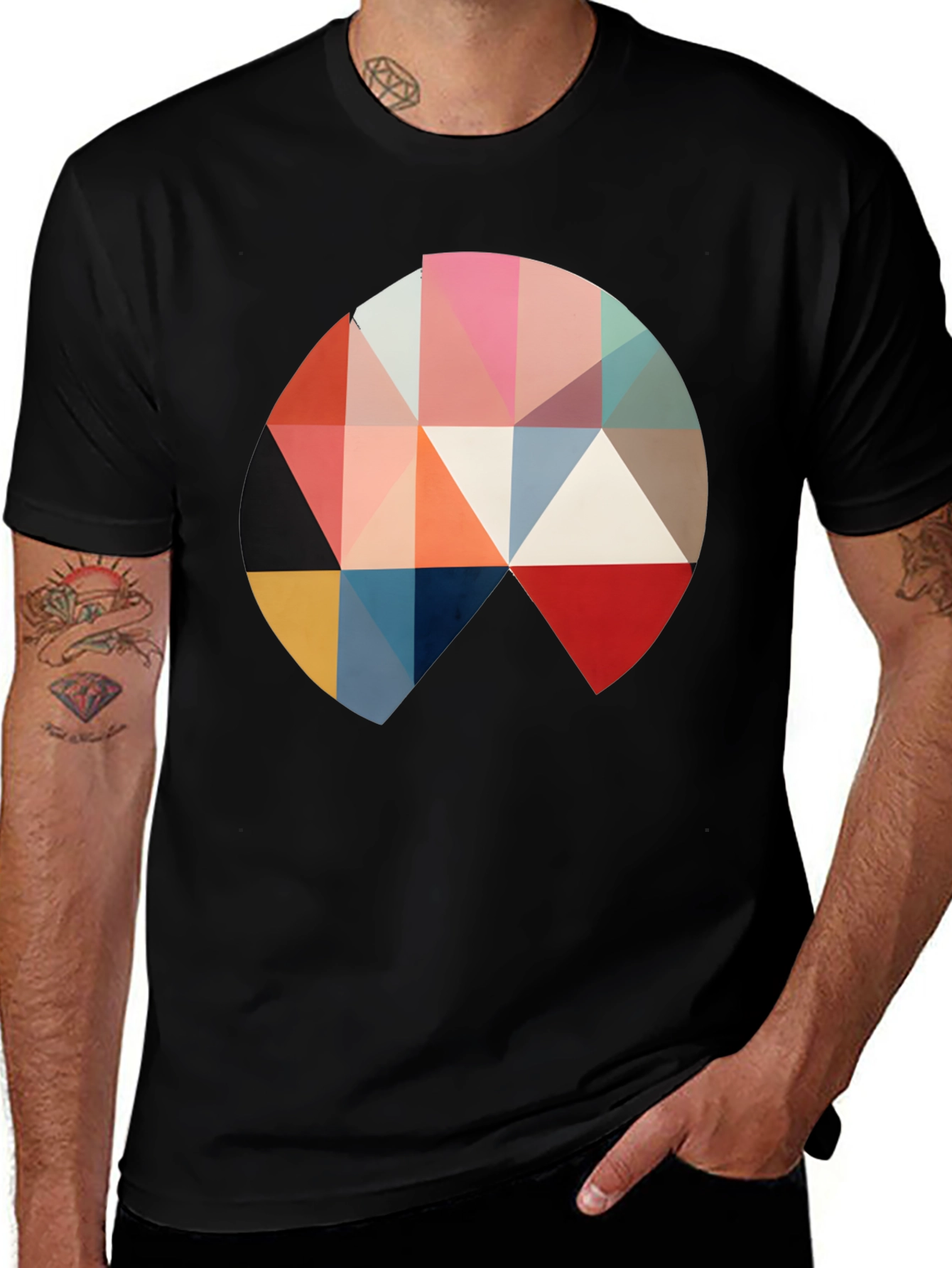 Geometric Triangle Circle Graphic Black T-Shirt