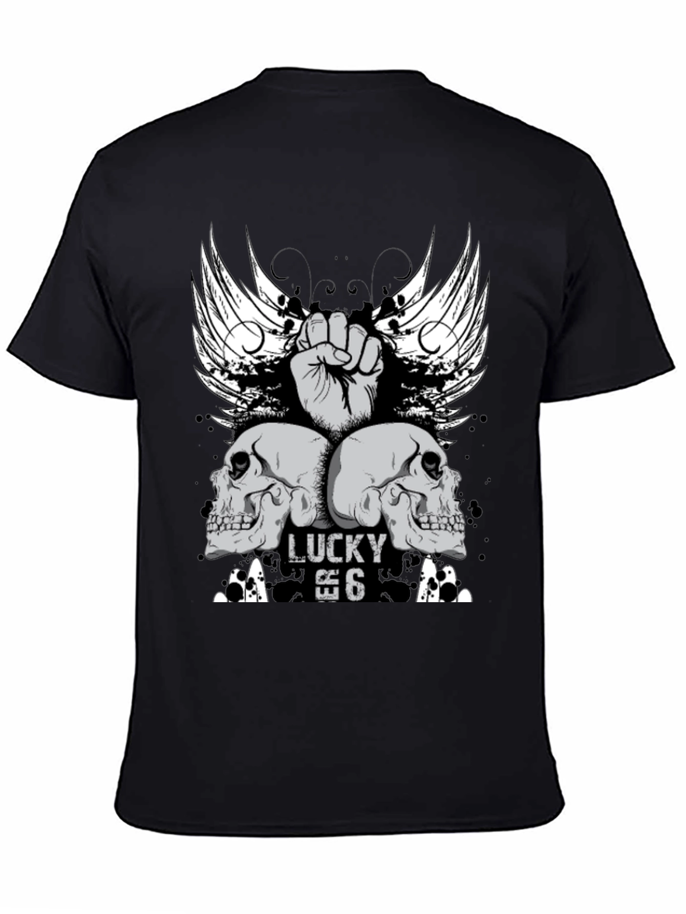 Lucky 6 Skull Wings Graphic T-Shirt