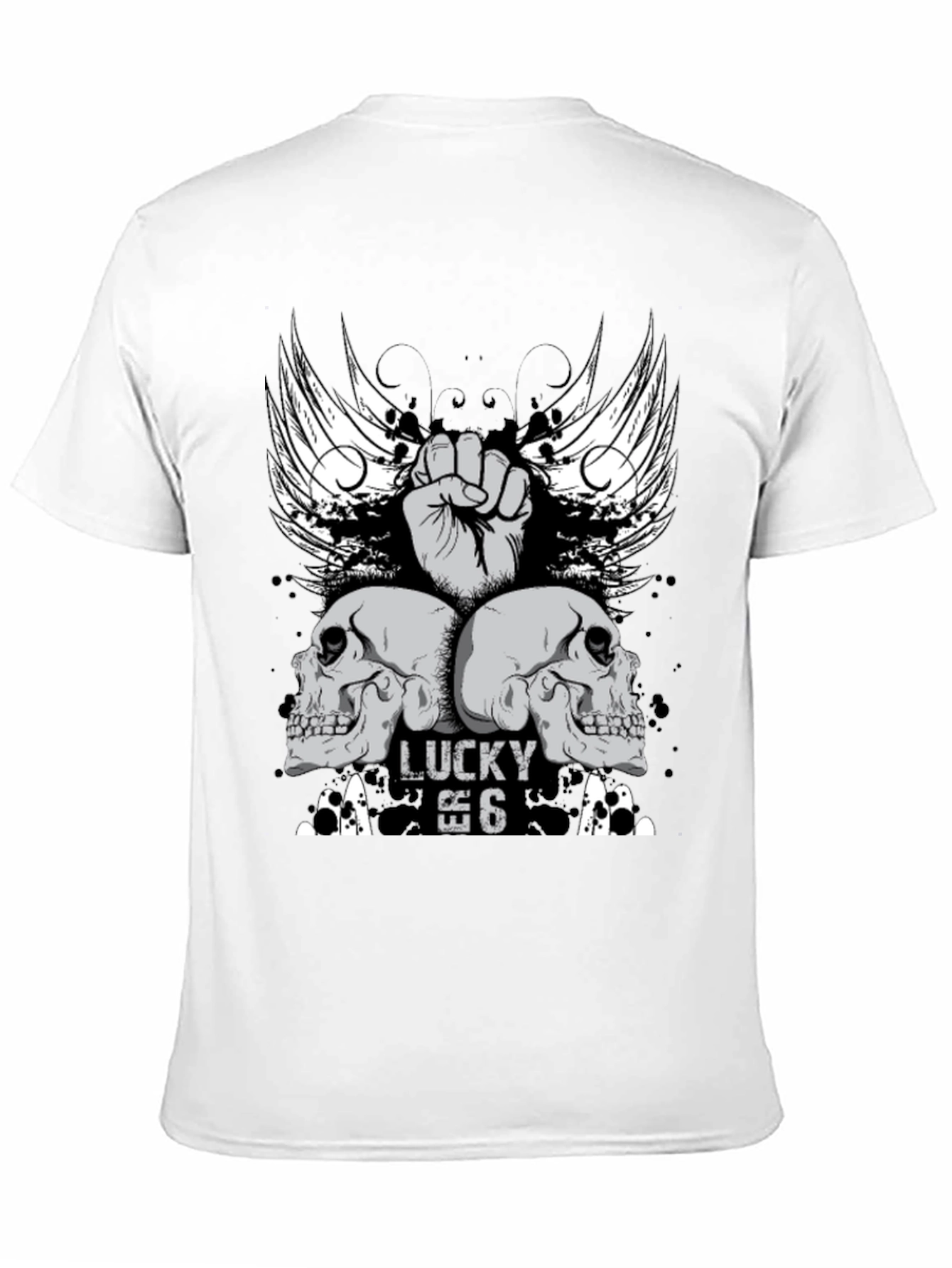 Lucky 6 Skull Wings Graphic T-Shirt