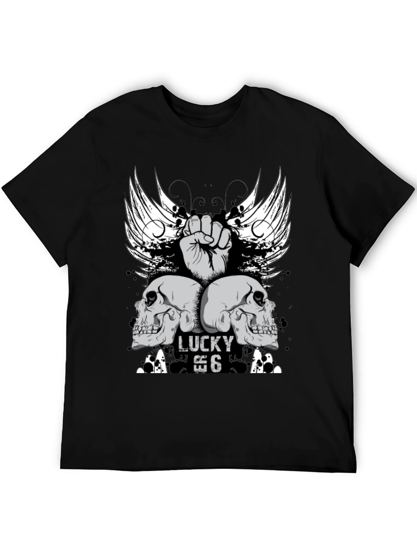 Lucky 6 Skull Wings Graphic T-Shirt