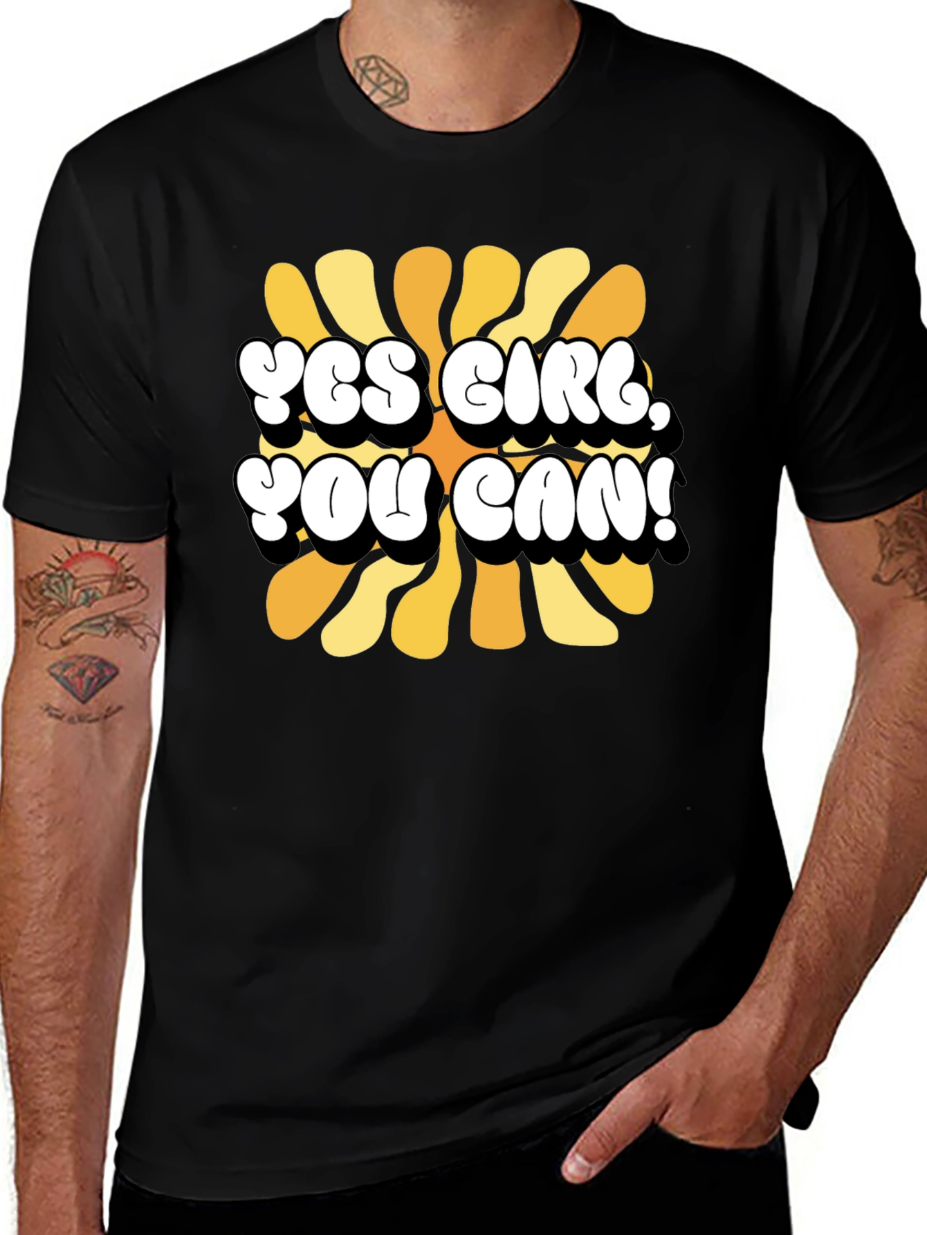 Yes Girl You Can T-Shirt Black Cotton Graphic Tee