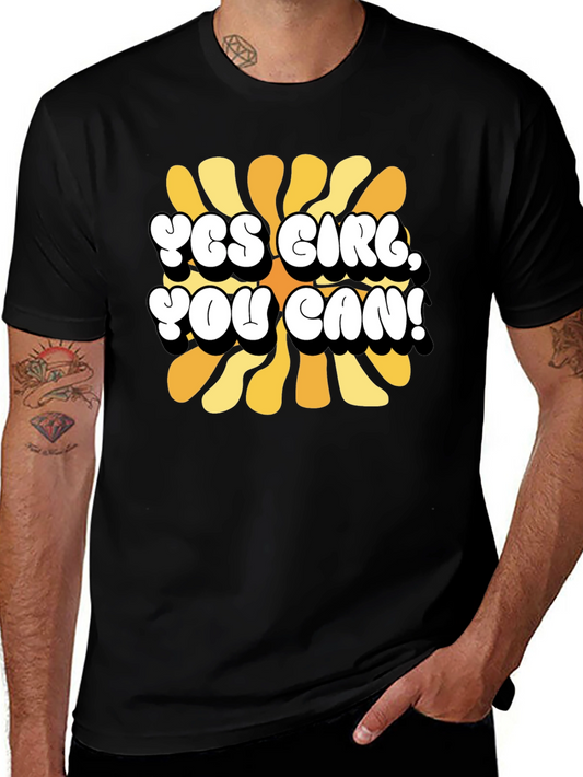 Yes Girl You Can T-Shirt Black Cotton Graphic Tee