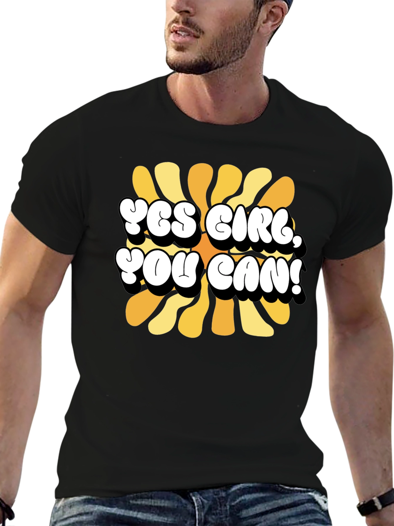 Yes Girl You Can T-Shirt Black Cotton Graphic Tee