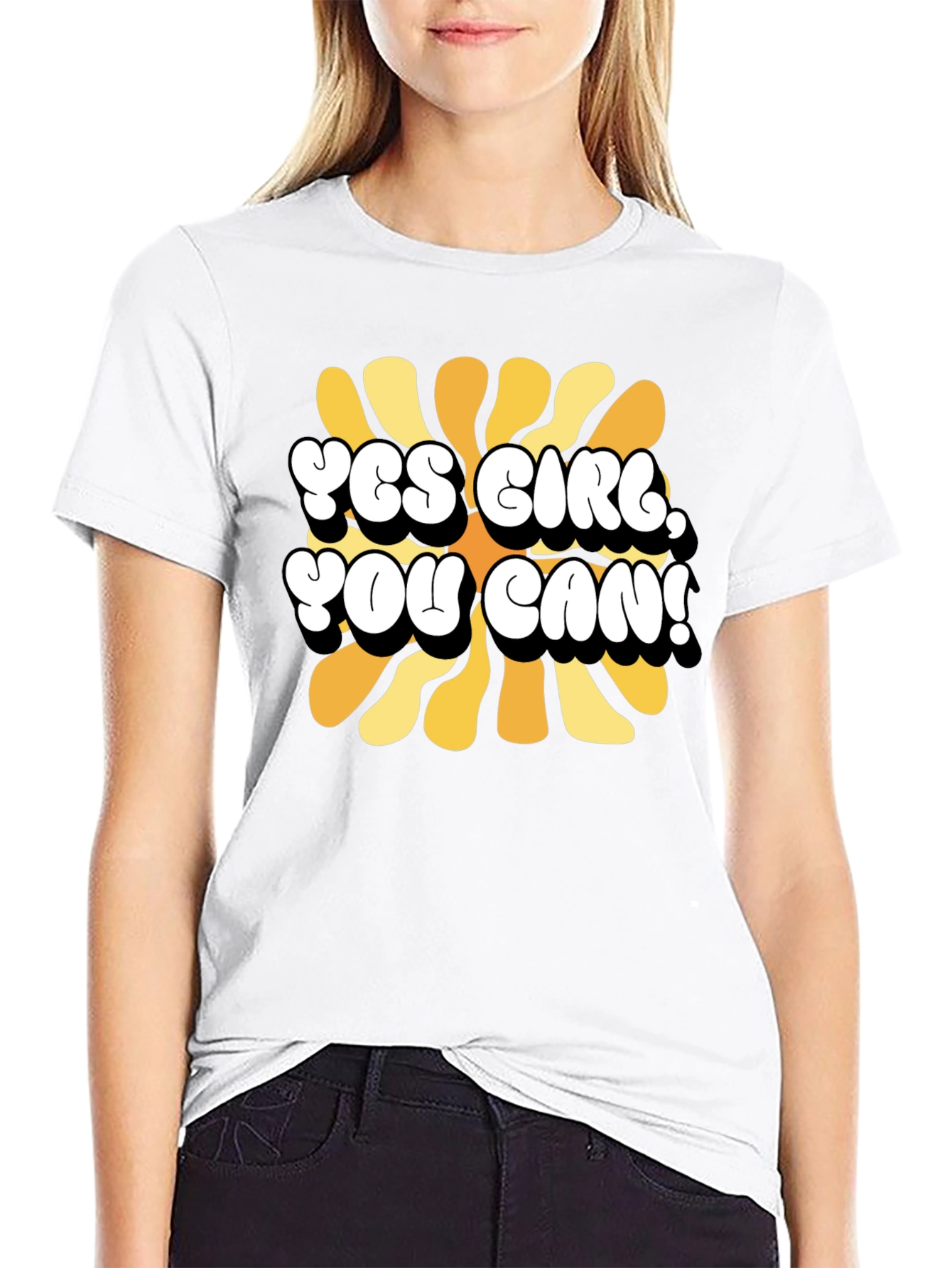Yes Girl You Can T-Shirt Black Cotton Graphic Tee