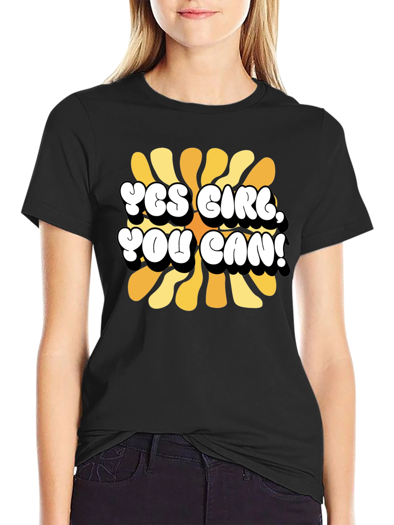 Yes Girl You Can T-Shirt Black Cotton Graphic Tee