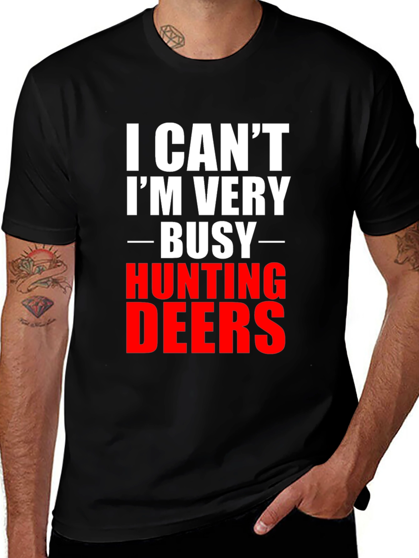 Funny Hunting Deers Graphic Tee - Mens T-Shirt
