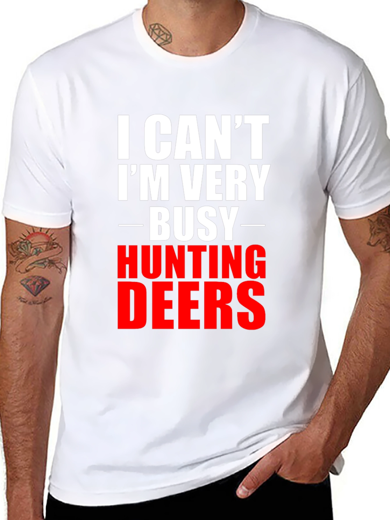 Funny Hunting Deers Graphic Tee - Mens T-Shirt