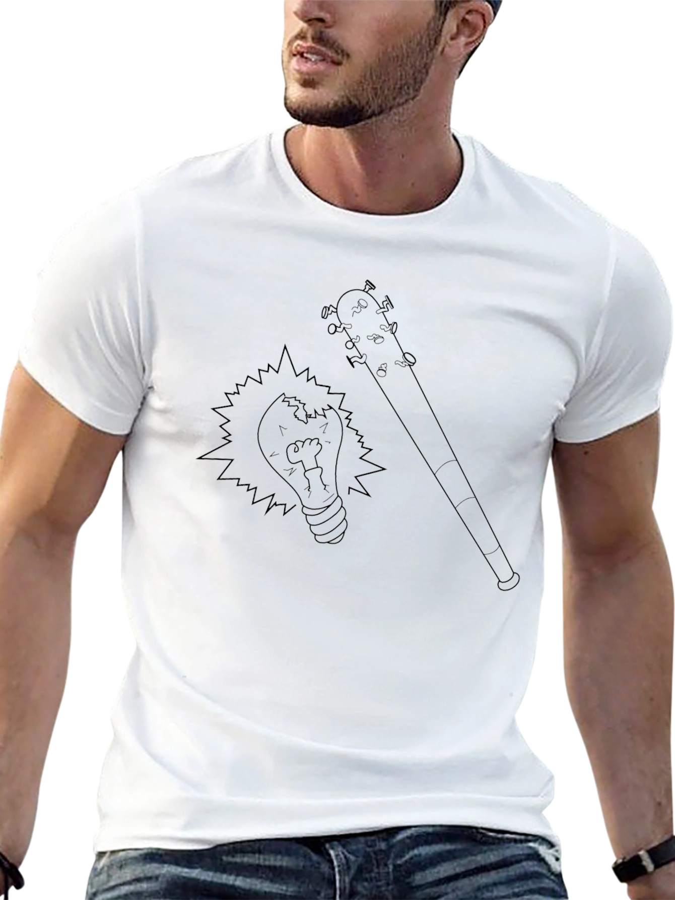 Cracked Bulb & Baseball Bat Graphic T-Shirt