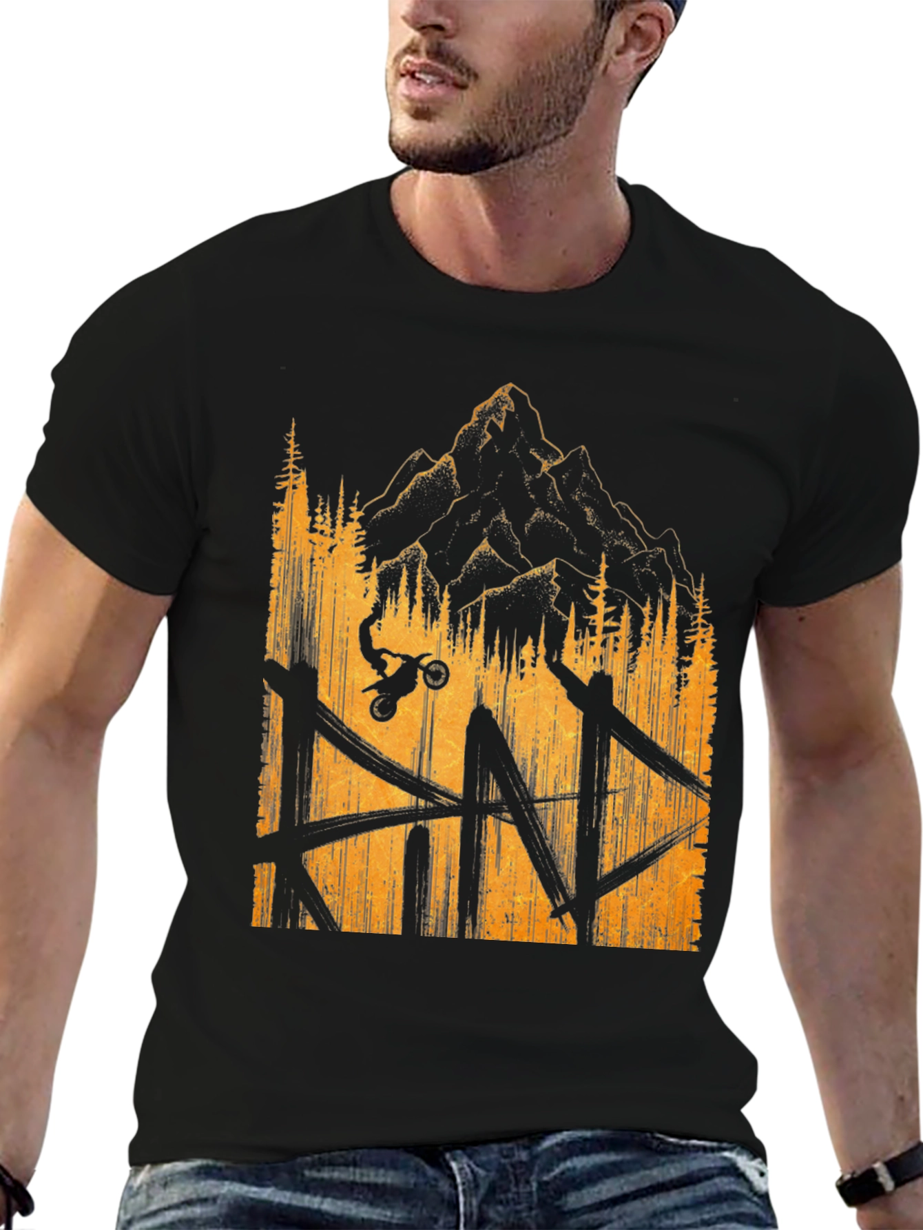 Mountain Bike Graphic Tee - Black Casual T-Shirt