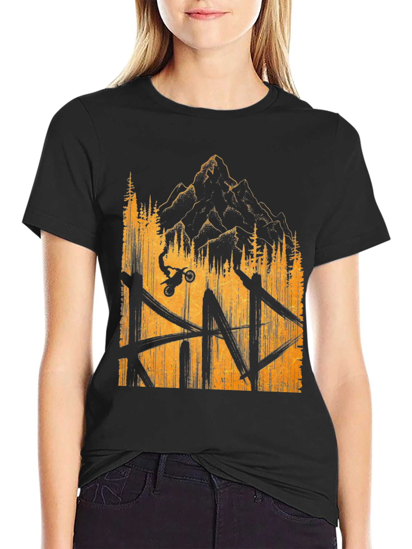 Mountain Bike Graphic Tee - Black Casual T-Shirt