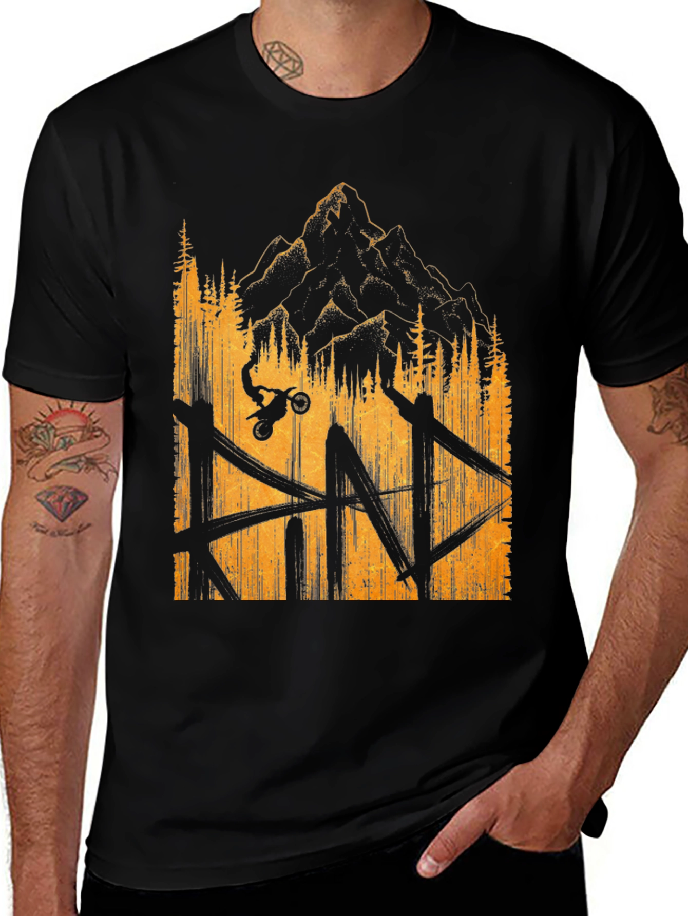 Mountain Bike Graphic Tee - Black Casual T-Shirt