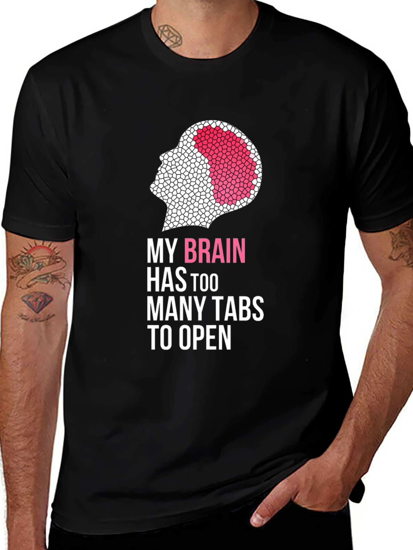 Brain Too Many Tabs Black Graphic Tee