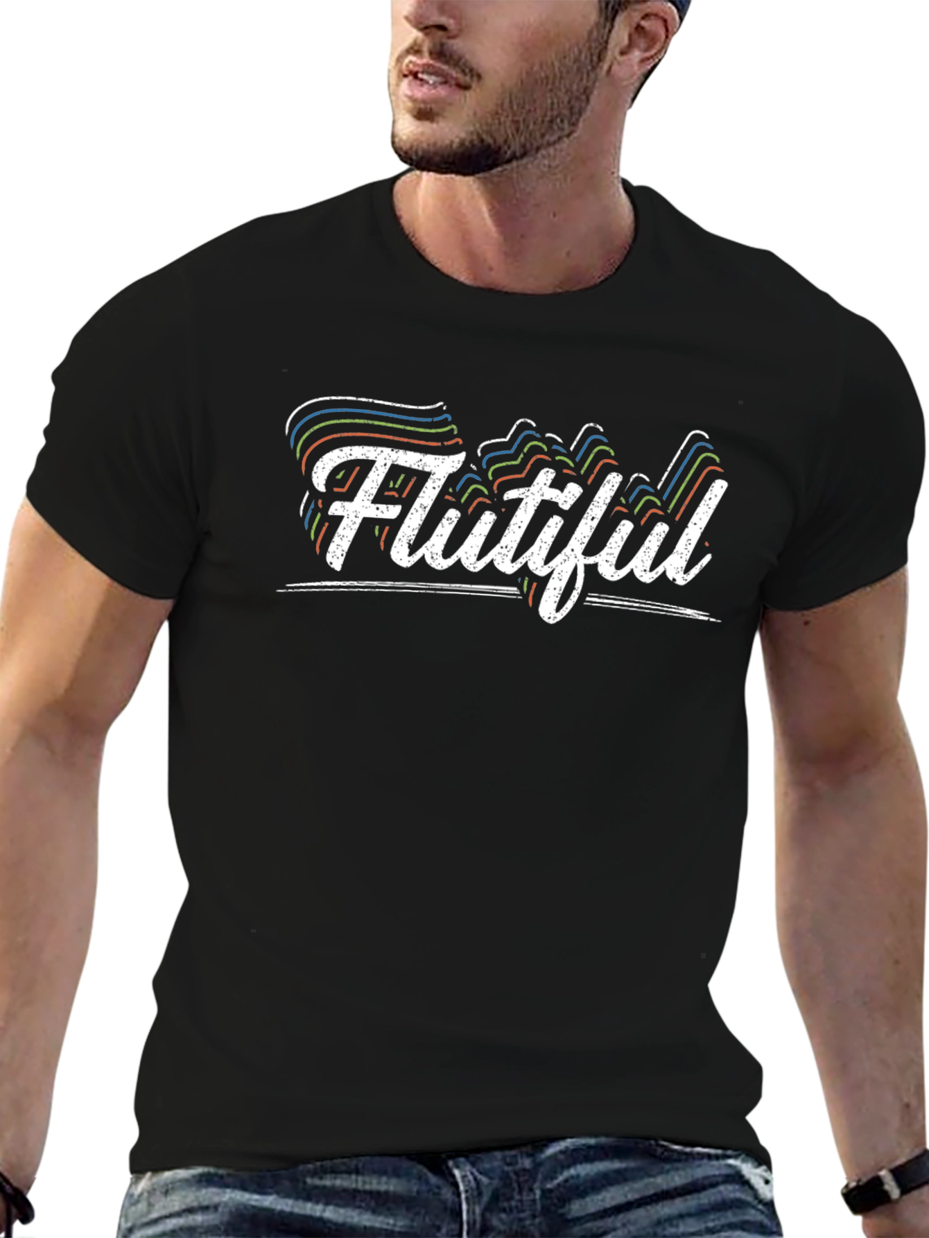 Flutiful Graphic Tee - Black Cotton Blend T-Shirt