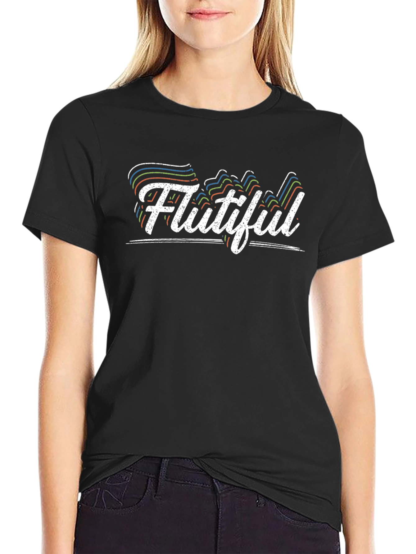 Flutiful Graphic Tee - Black Cotton Blend T-Shirt