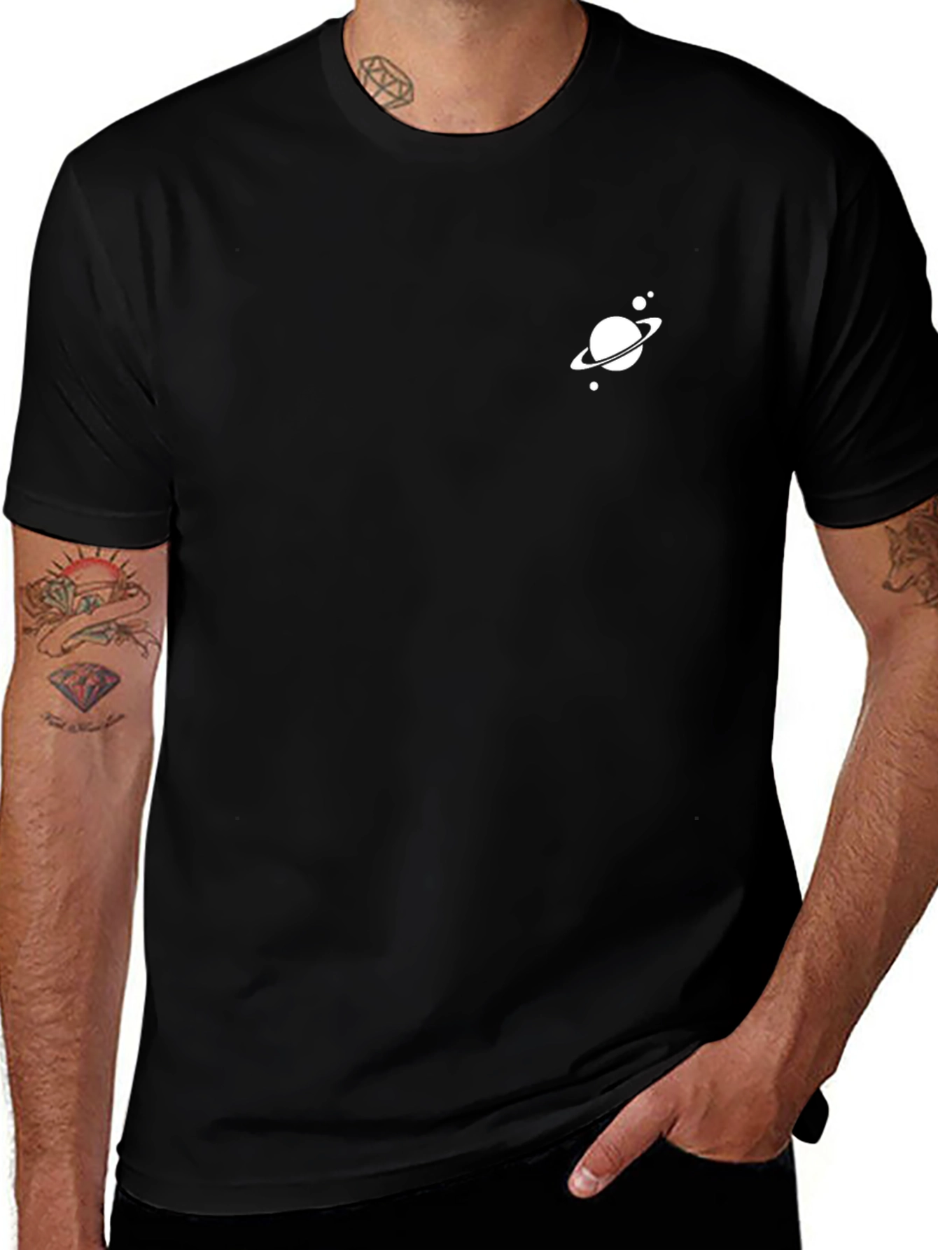 Modern Black T-Shirt with Planet Design