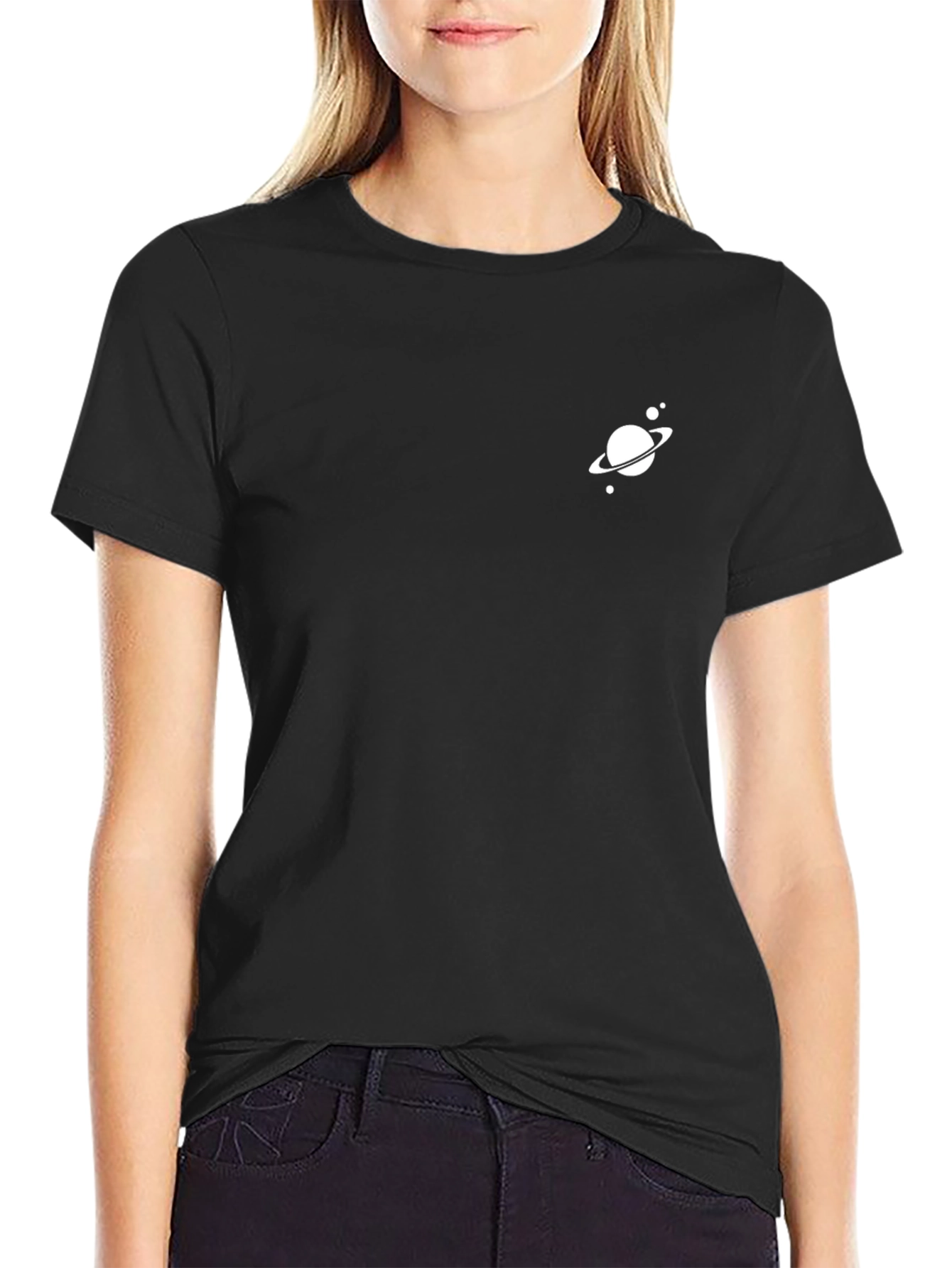 Modern Black T-Shirt with Planet Design
