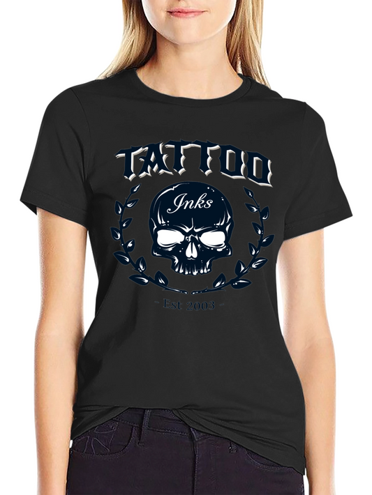 Tattoo Inks Skull Graphic Tee - Black Cotton T-Shirt