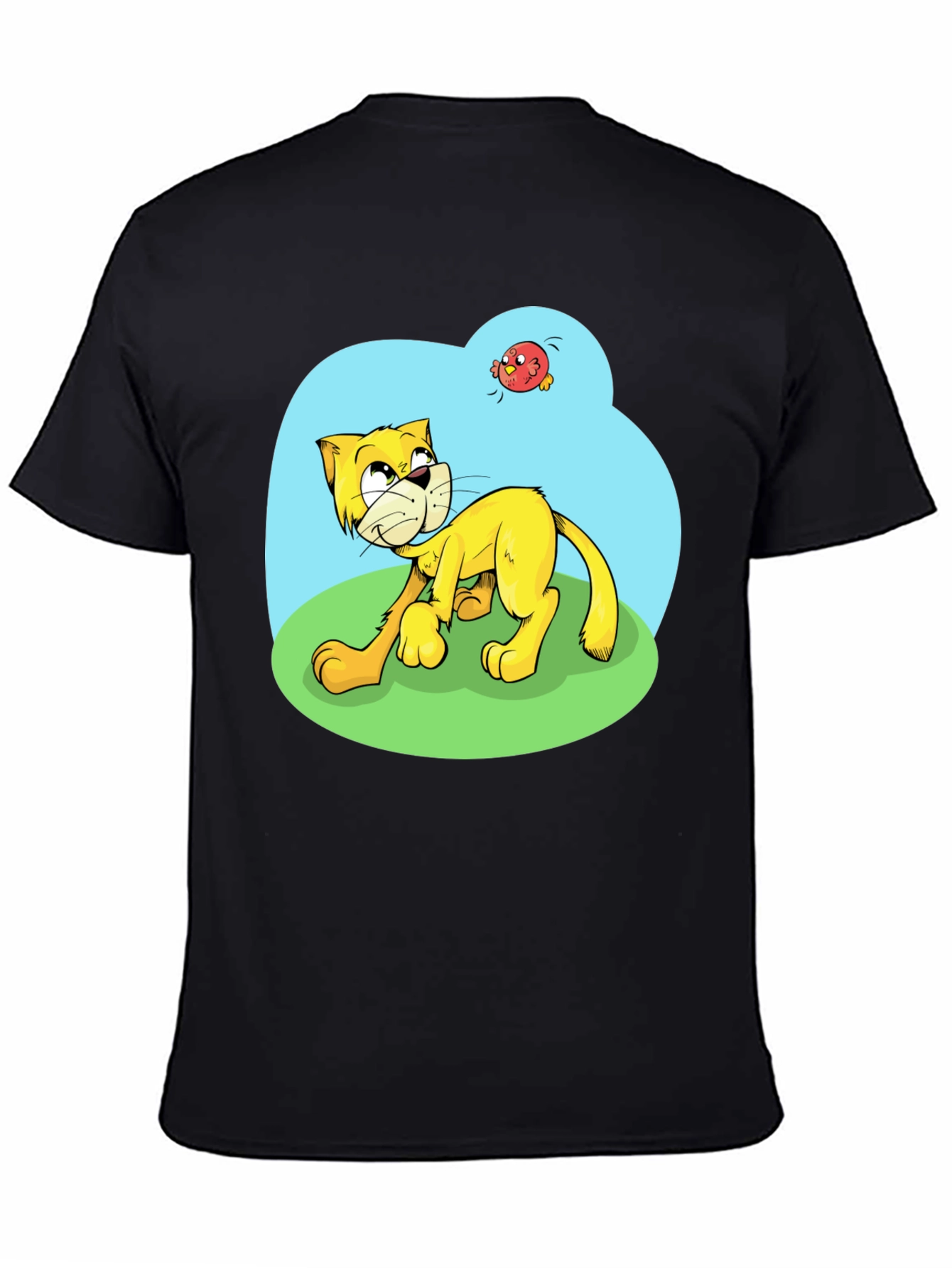 Cartoon Cat Graphic Tee - Black Casual T-Shirt