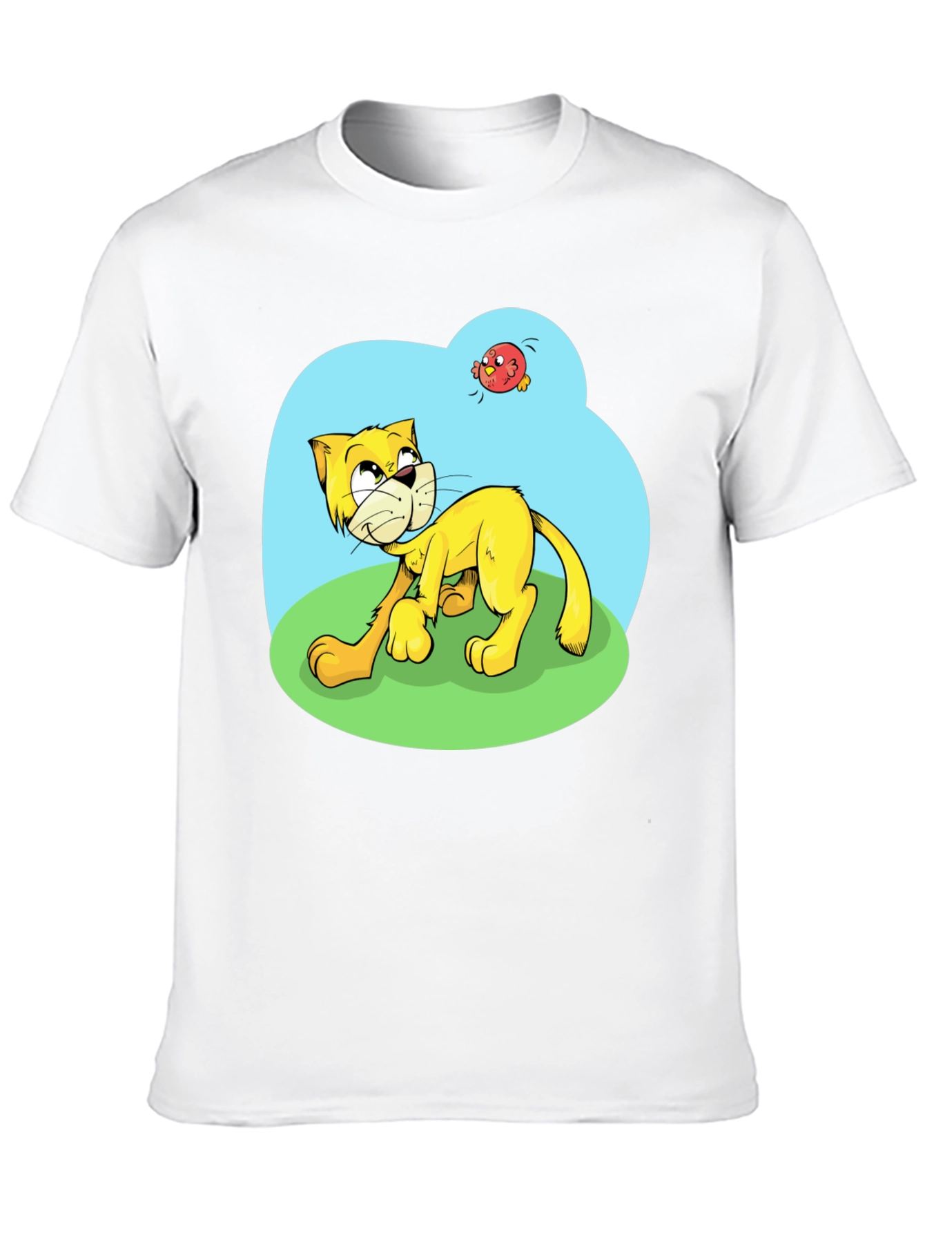 Cartoon Cat Graphic Tee - Black Casual T-Shirt