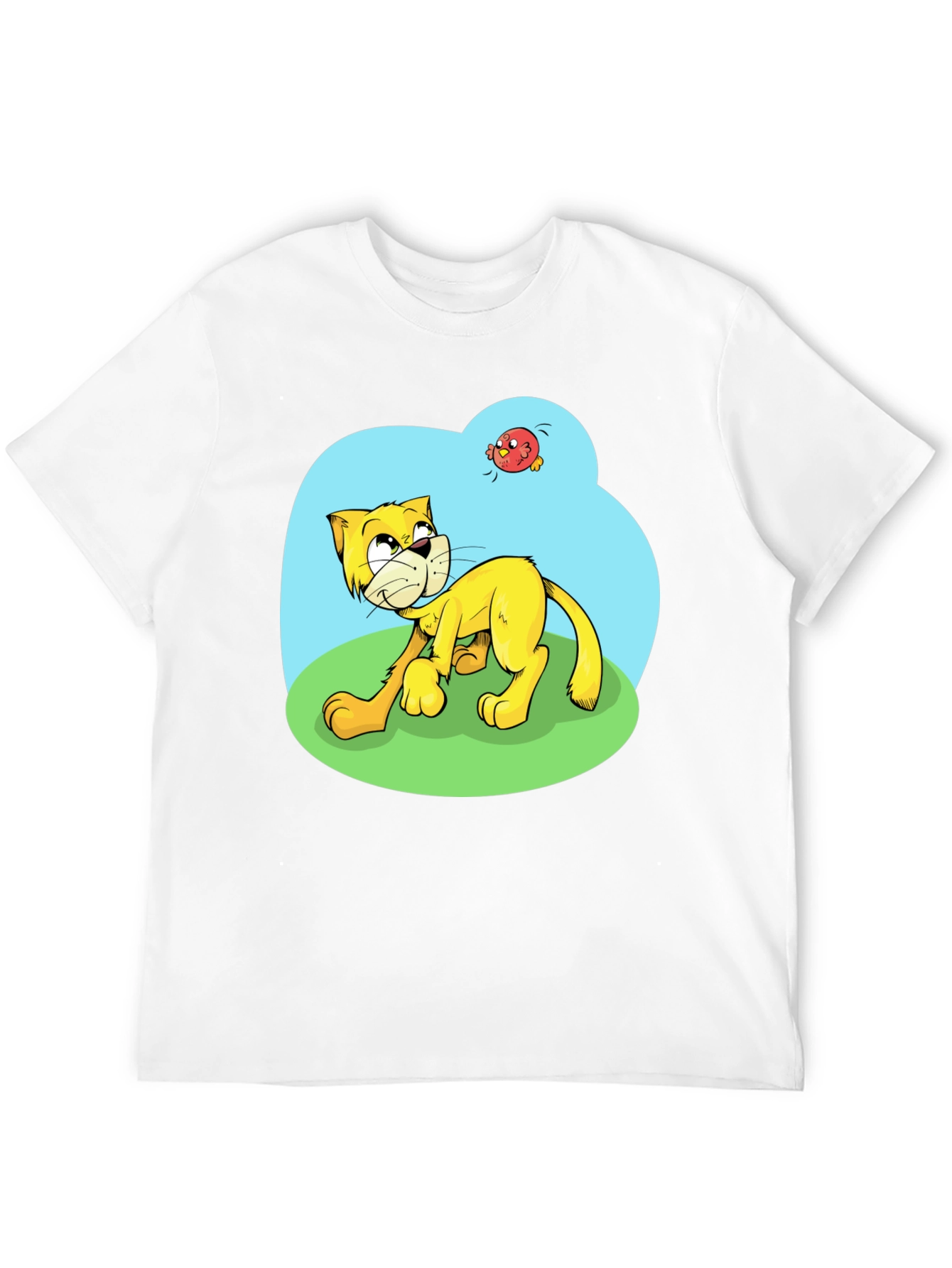 Cartoon Cat Graphic Tee - Black Casual T-Shirt
