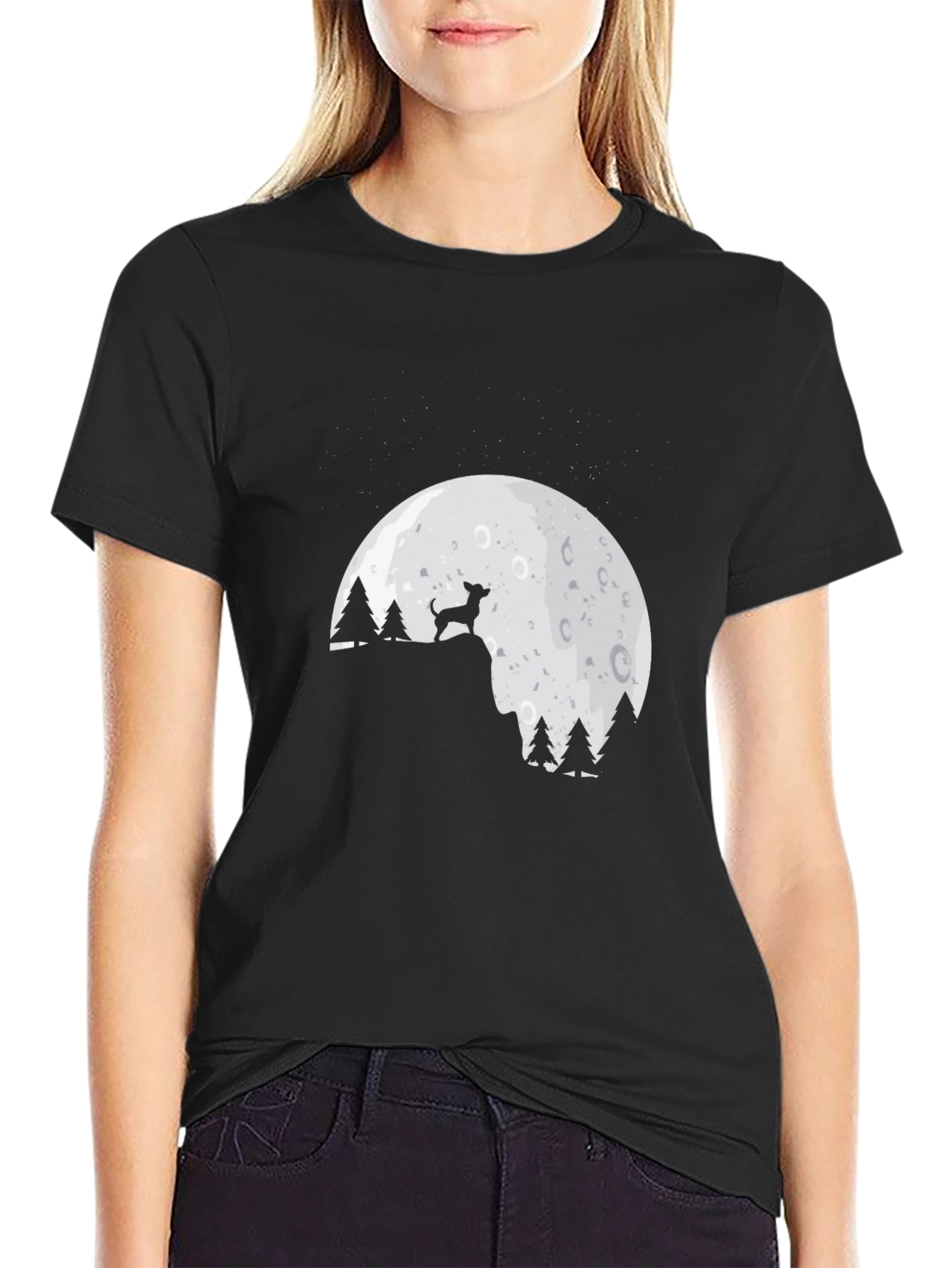 Dog Moon T-Shirt - Cute Canine Silhouette Tee