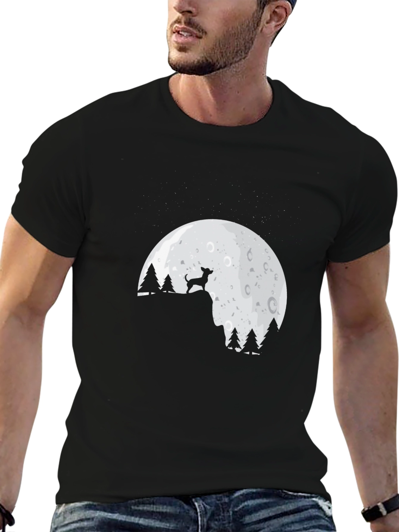 Dog Moon T-Shirt - Cute Canine Silhouette Tee